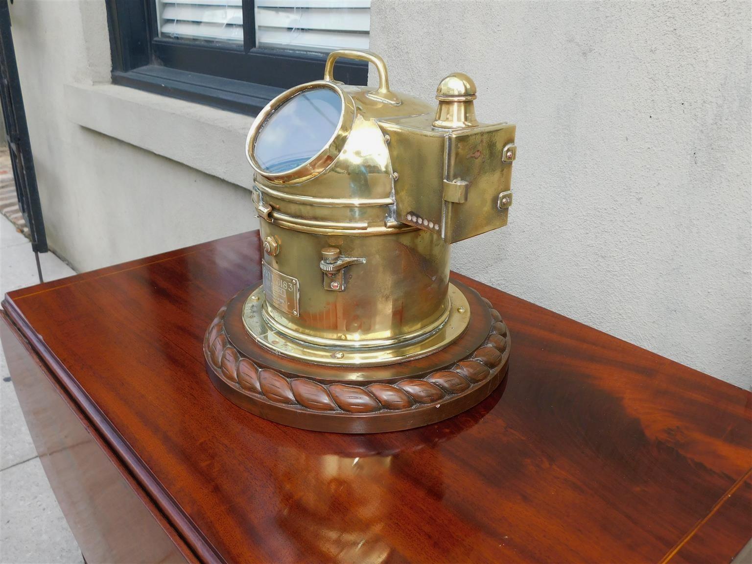 Canadian Nautical Brass Yacht Binnacle Mounted on Mahogany Rope Base, 20th Cent. In Excellent Condition For Sale In Charleston, SC
