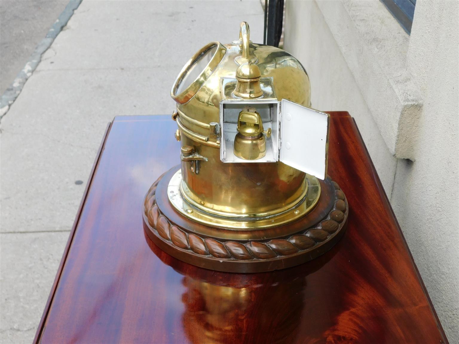 Canadian Nautical Brass Yacht Binnacle Mounted on Mahogany Rope Base, 20th Cent. For Sale 2