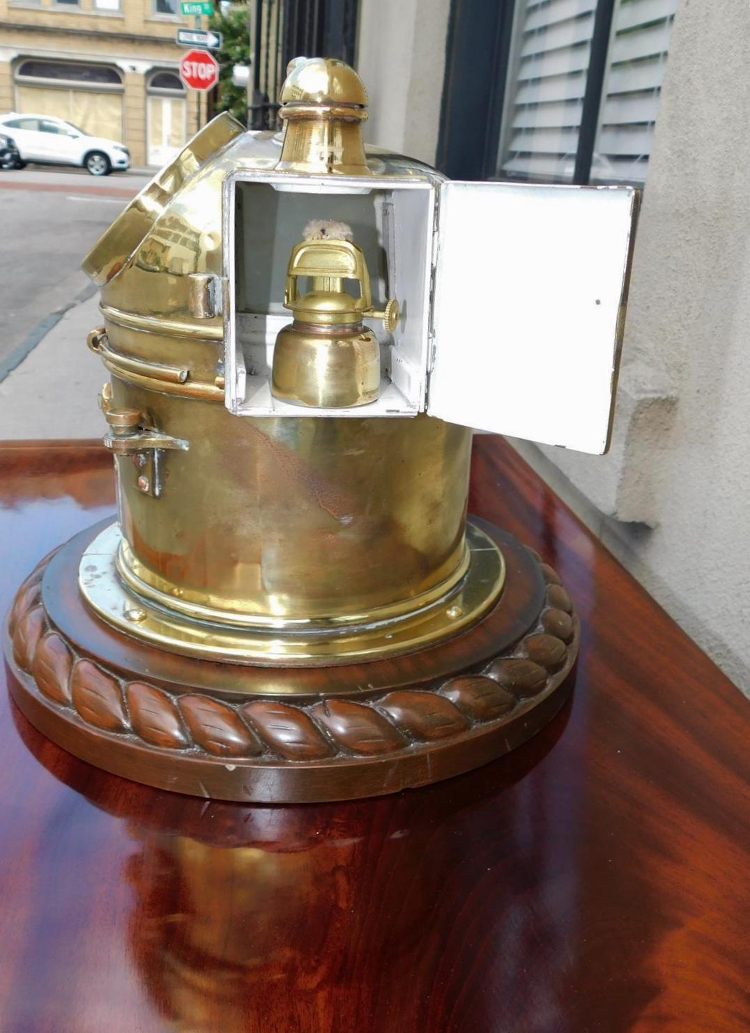 Canadian Nautical Brass Yacht Binnacle Mounted on Mahogany Rope Base, 20th Cent. For Sale 3