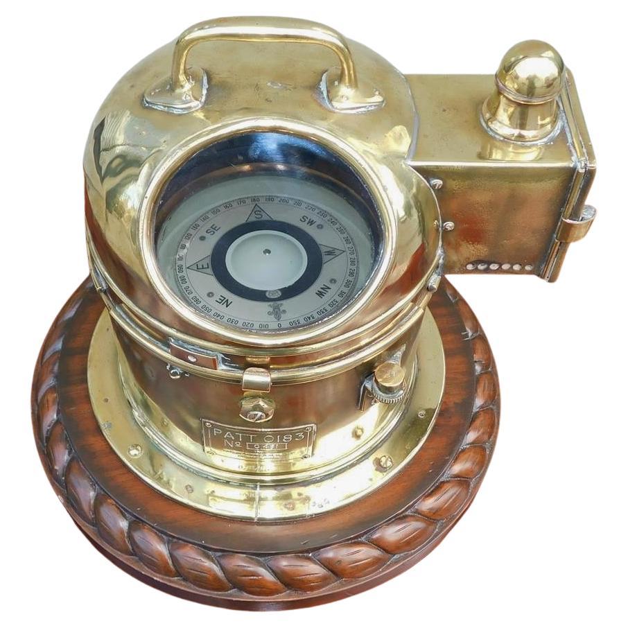 Canadian Nautical Brass Yacht Binnacle Mounted on Mahogany Rope Base, 20th Cent.