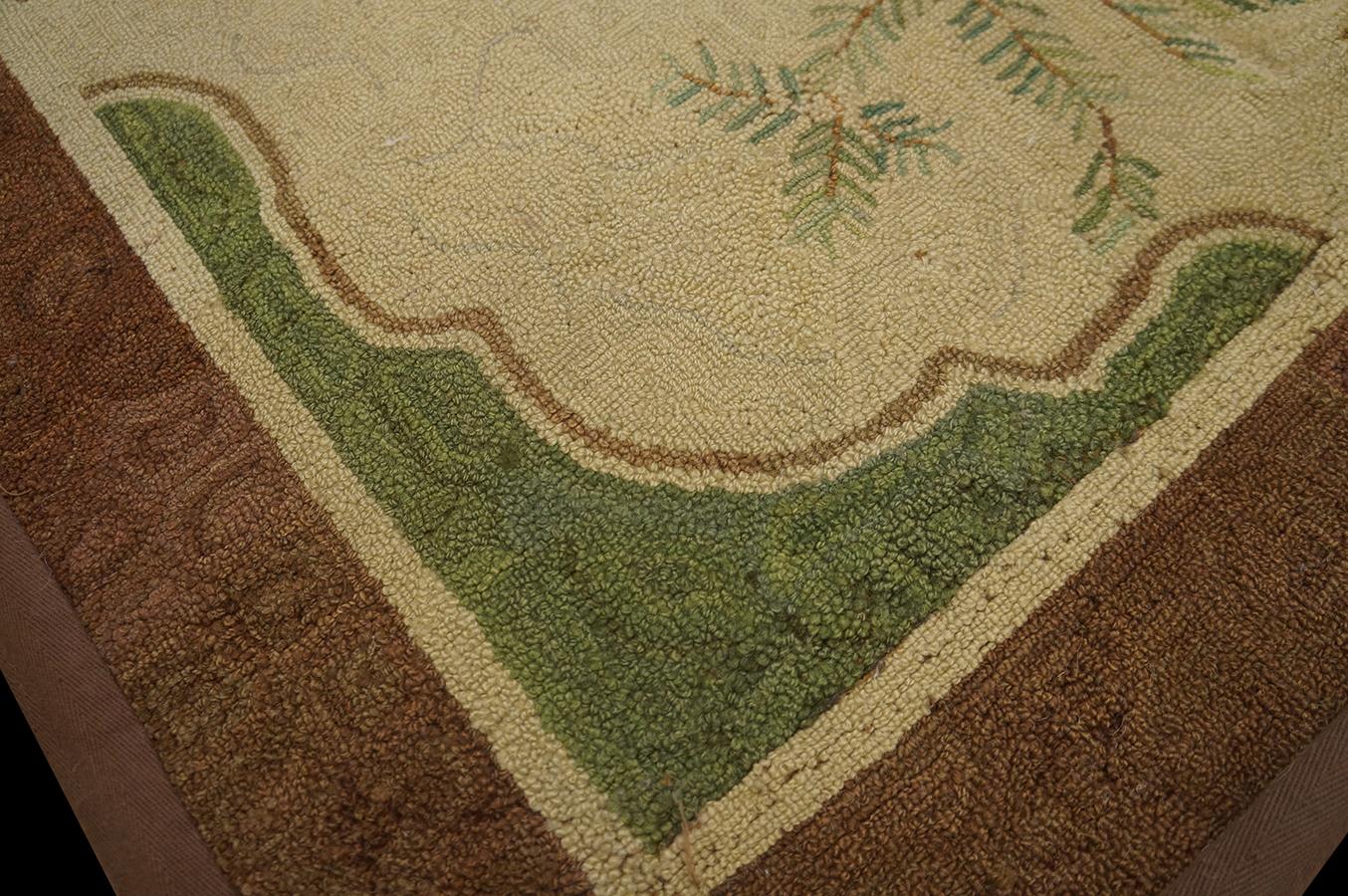 Wool Canadian Pictorial Hooked Rug from New Newfoundland - Cheticamp