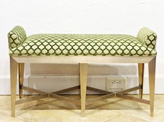 Canadian Post Modern Upholstered Stainless Steel Bench with X-Stretchers