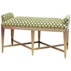 Canadian Post Modern Upholstered Stainless Steel Bench with X-Stretchers