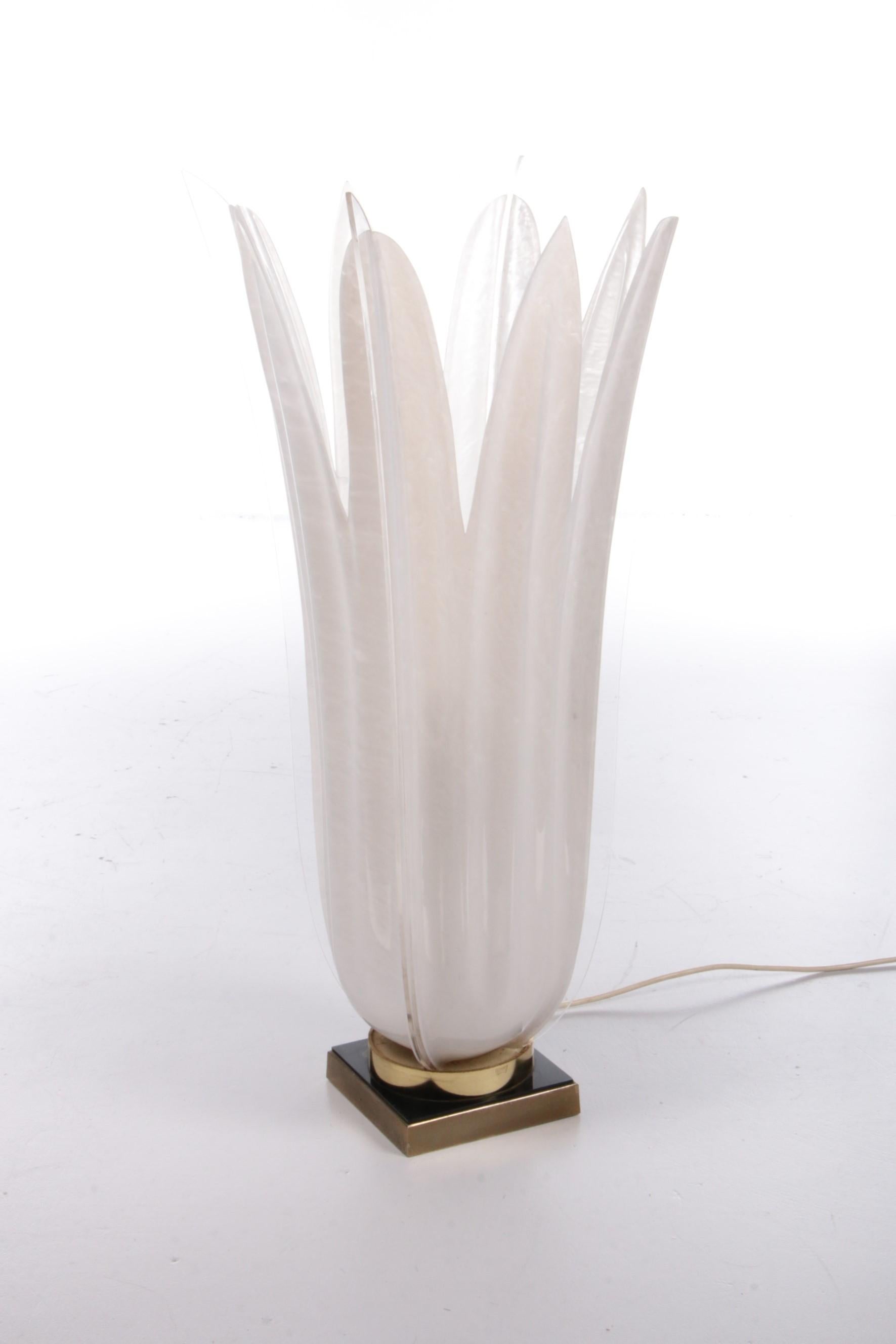 Canadian Roger Rougier Tulip lamp, 1970s

This is an exceptionally beautiful table lamp inspired by a tulip, made by Rougier in the 1970s.

The 7 blades are made of PMMA opaline and they are mounted on a brass base.

We are very happy to have