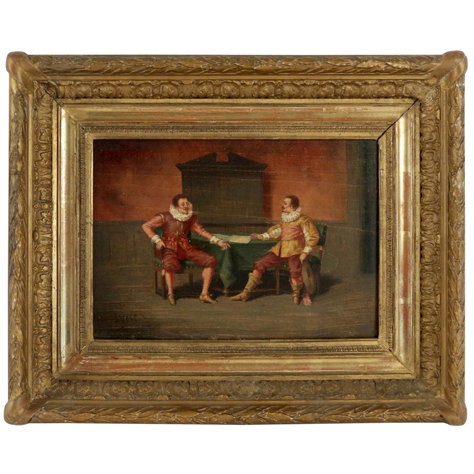 Canadian School Late 19th Century Oil on Panel "The Conversation", circa 1890 For Sale