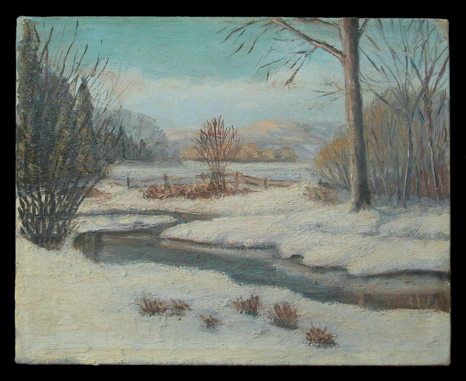 Romantic Canadian School Winter Landscape Oil Painting, Unsigned, Framed, Early 20th C For Sale