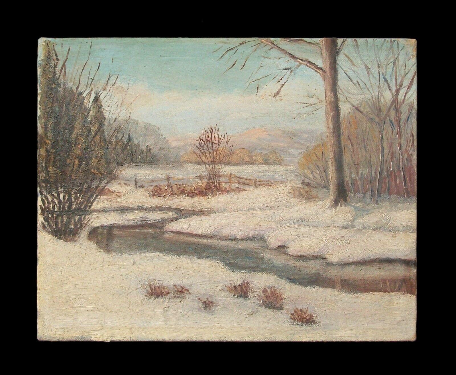 20th Century Canadian School Winter Landscape Oil Painting, Unsigned, Framed, Early 20th C For Sale