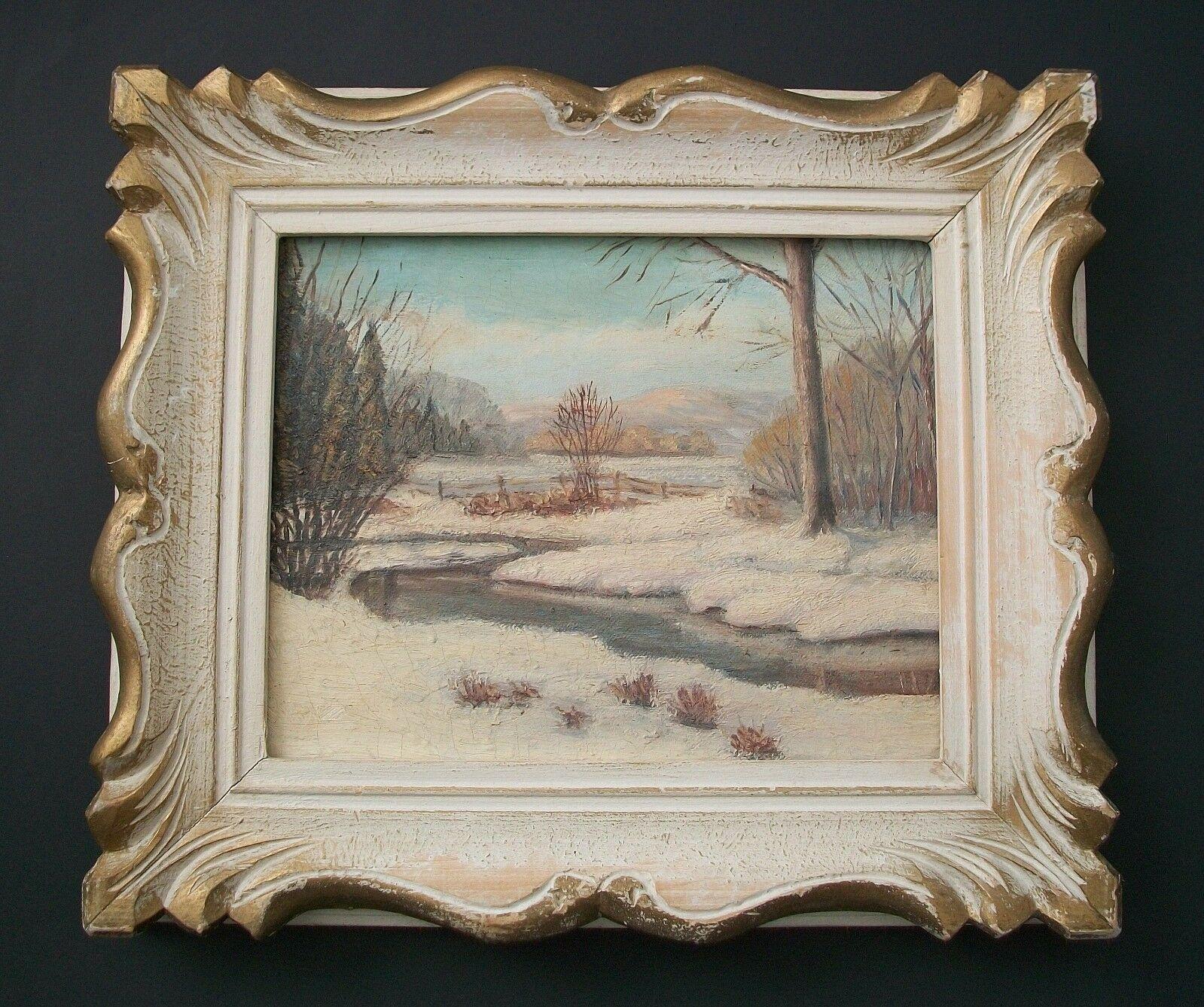 Softwood Canadian School Winter Landscape Oil Painting, Unsigned, Framed, Early 20th C For Sale