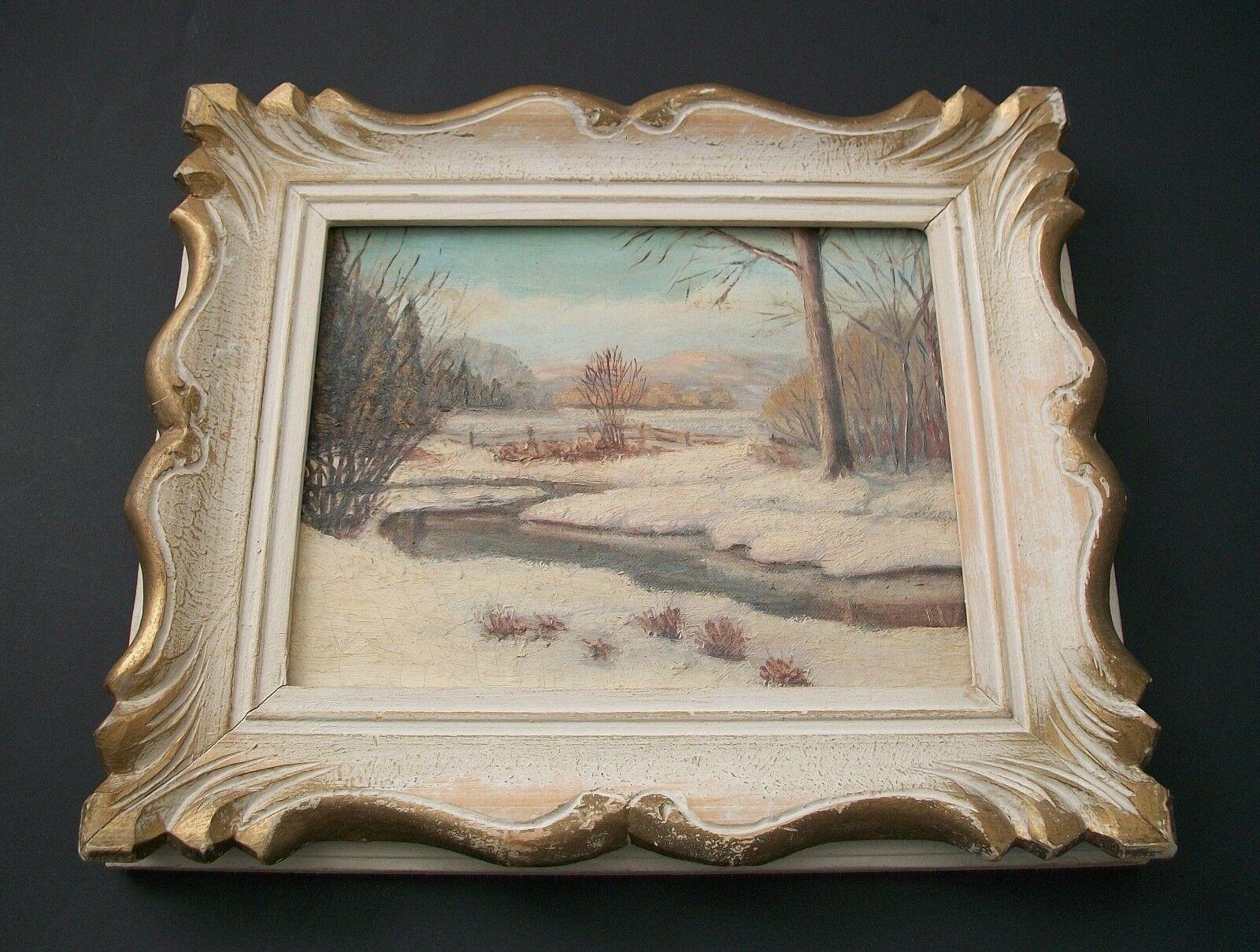 Canadian School Winter Landscape Oil Painting, Unsigned, Framed, Early 20th C For Sale 1
