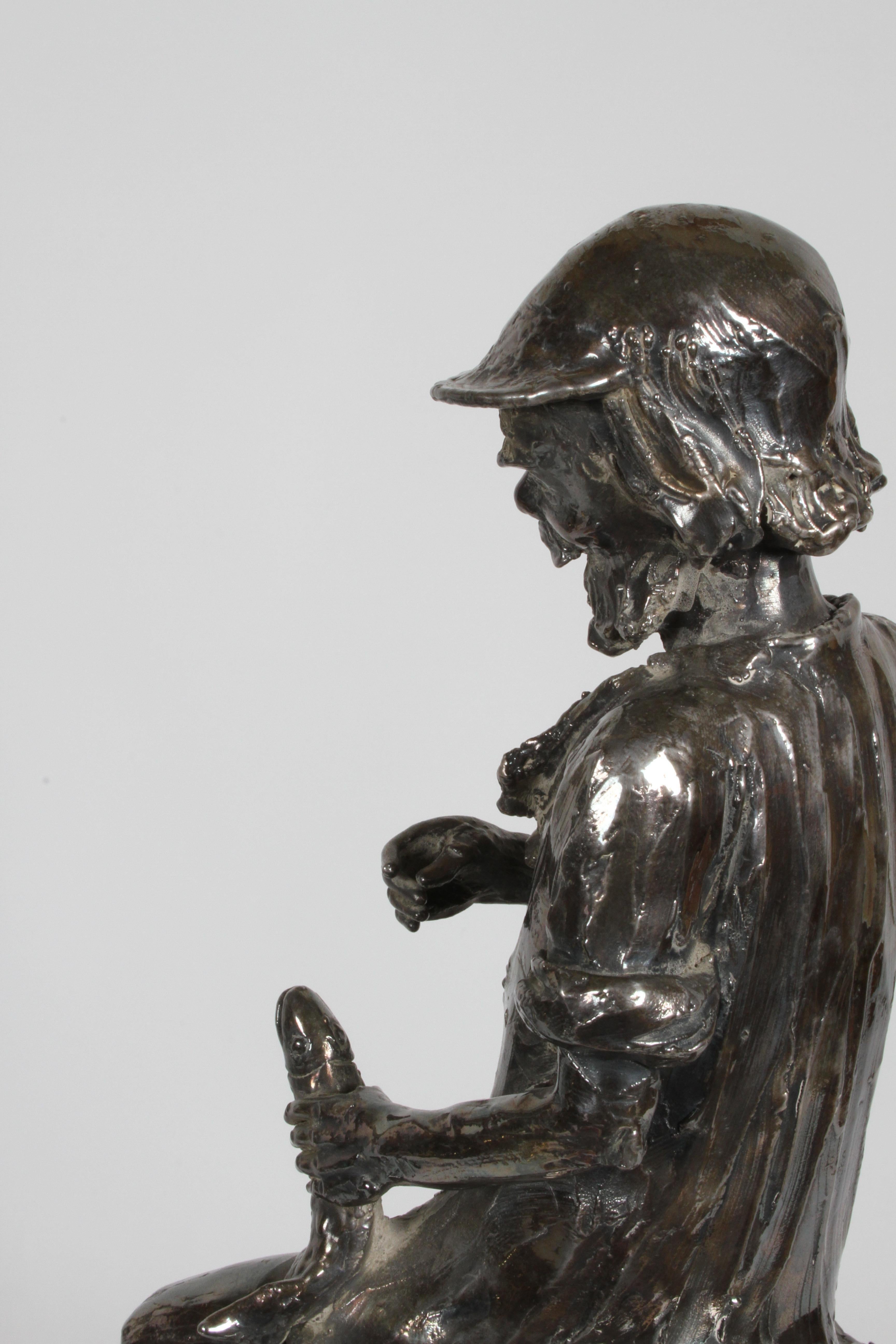 Canadian Sculptor Alice Winant, Sterling Sculpture of a Fisherman on Wood Base For Sale 4