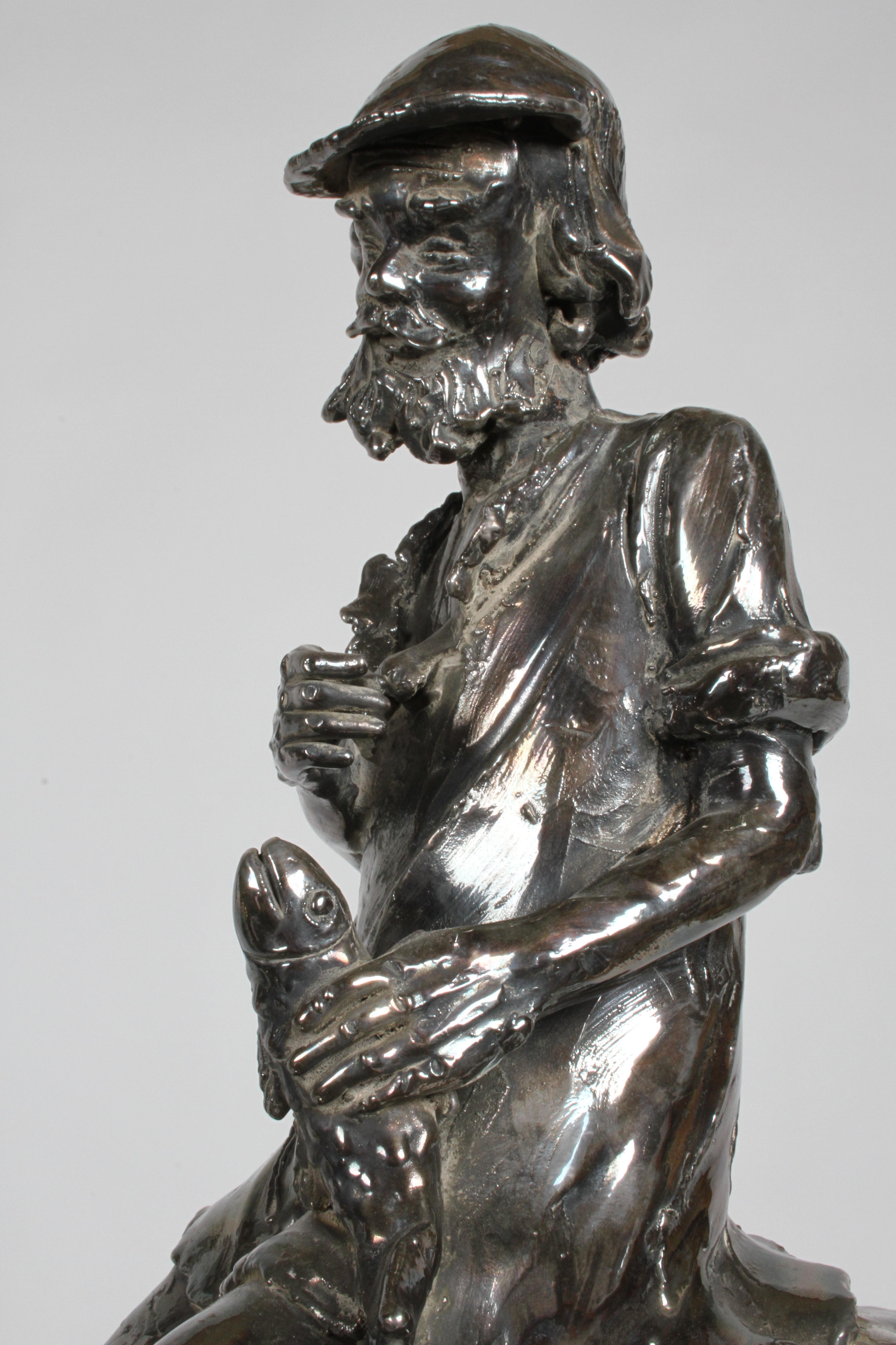 Canadian Sculptor Alice Winant, Sterling Sculpture of a Fisherman on Wood Base For Sale 6