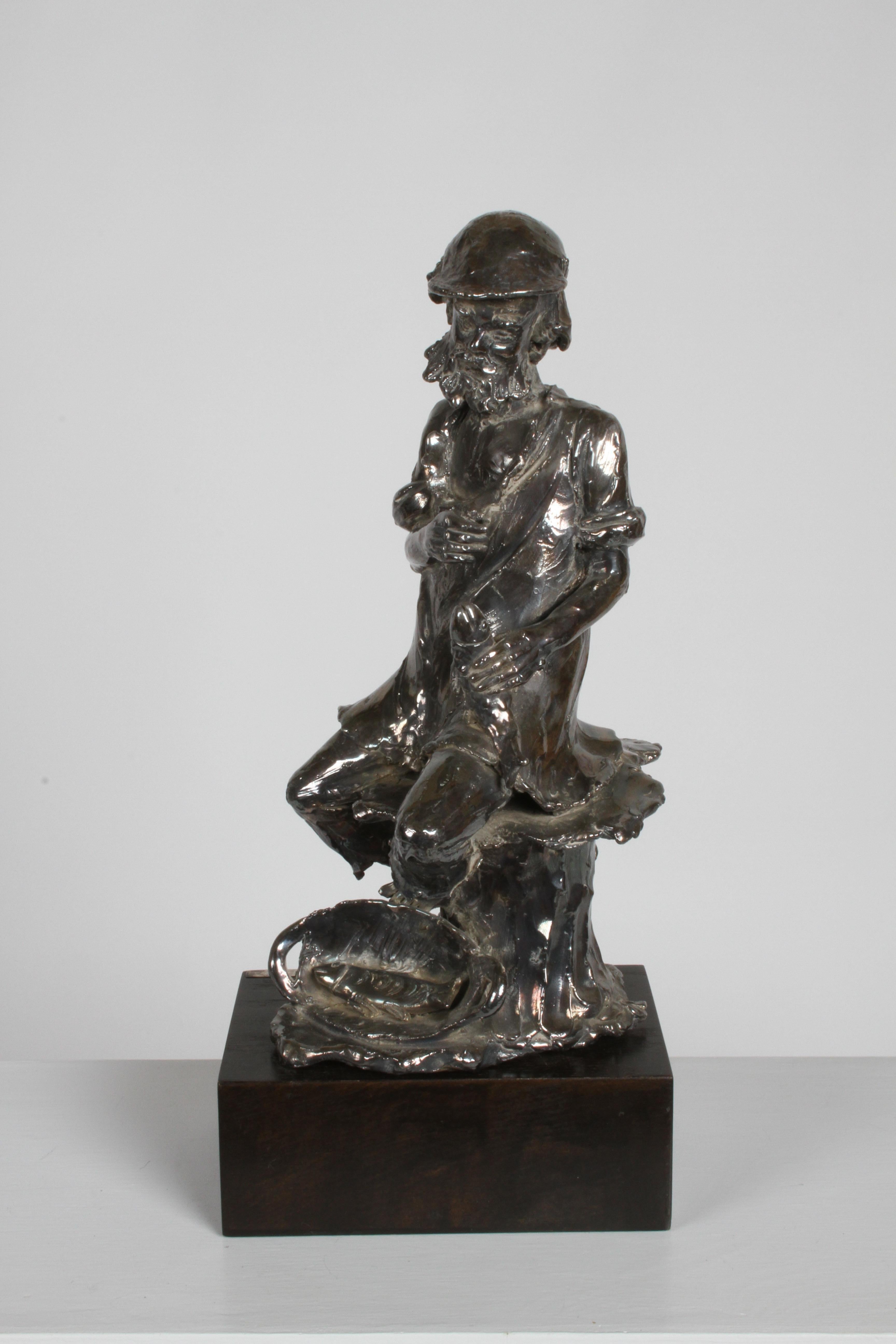 Canadian Sculptor Alice Winant, Sterling Sculpture of a Fisherman on Wood Base For Sale 11