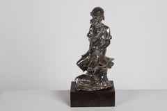 Canadian Sculptor Alice Winant, Sterling Sculpture of a Fisherman on Wood Base