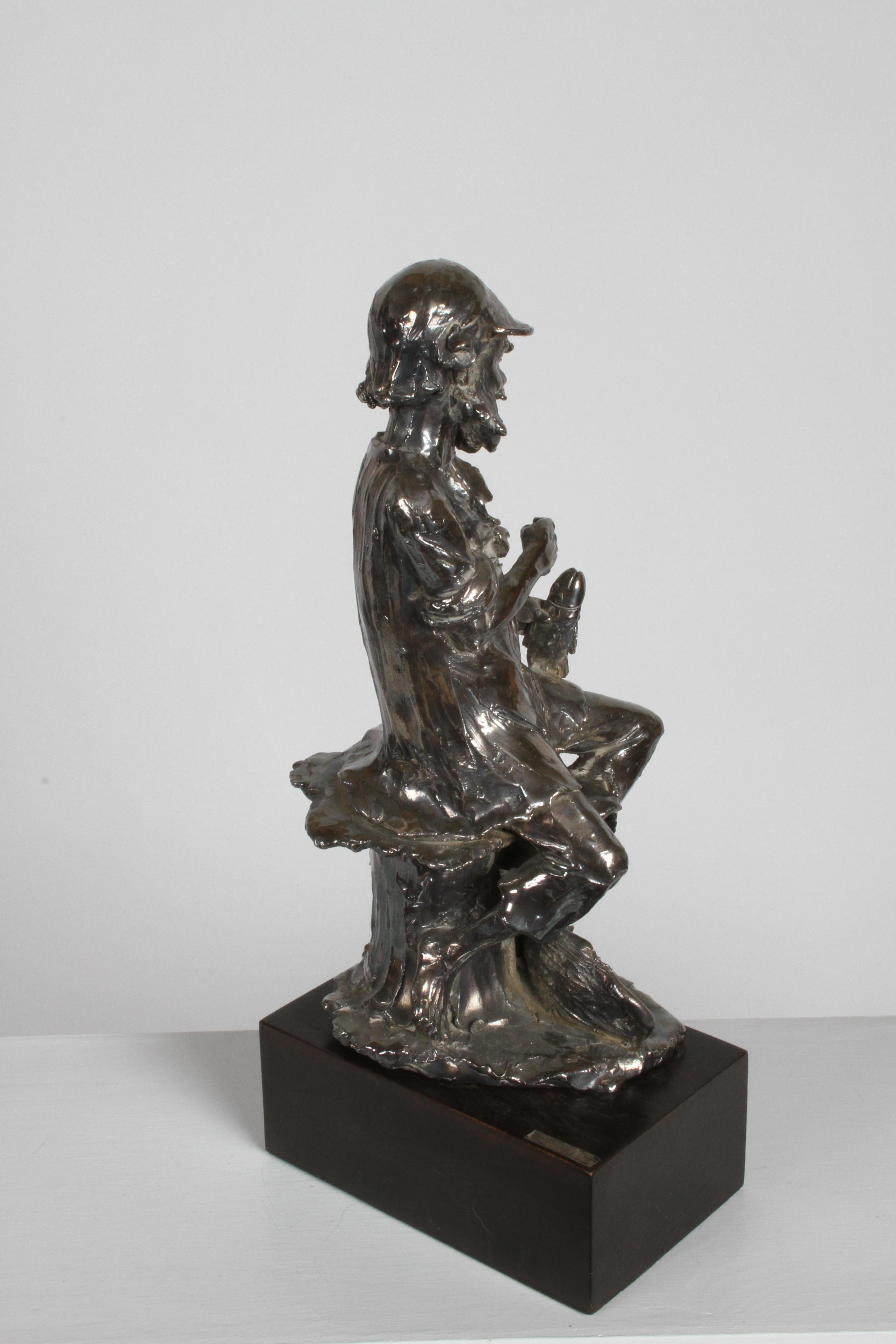 Canadian Sculptor Alice Winant, Sterling Sculpture of a Fisherman on Wood Base For Sale 2