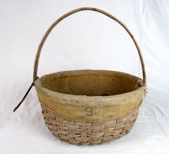 Canadian Swing Handled Basket with Canvas Lining, Circa 1900