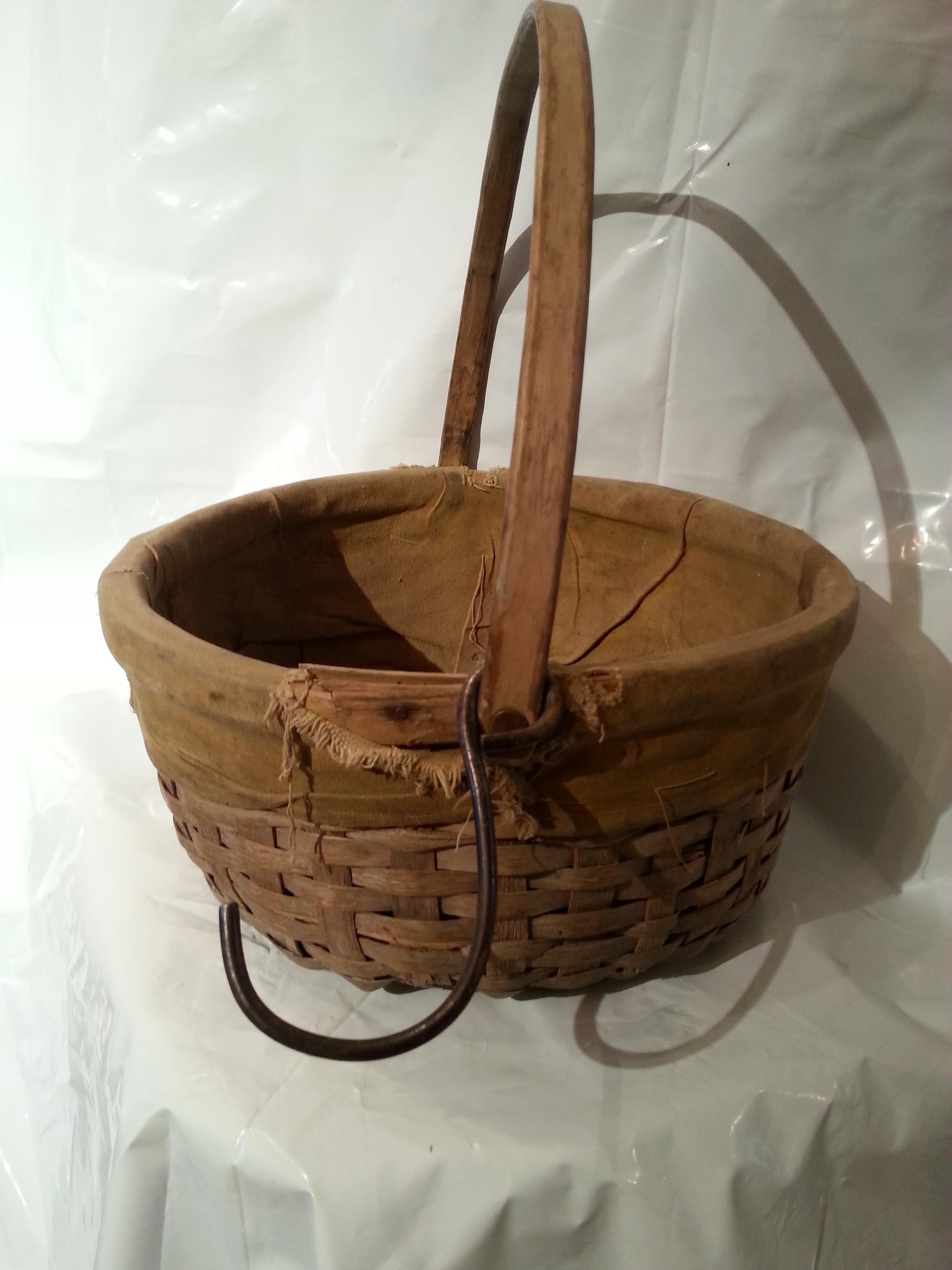 Canadian Swing Handled Basket with Canvas Lining, Circa 1900 For Sale 1