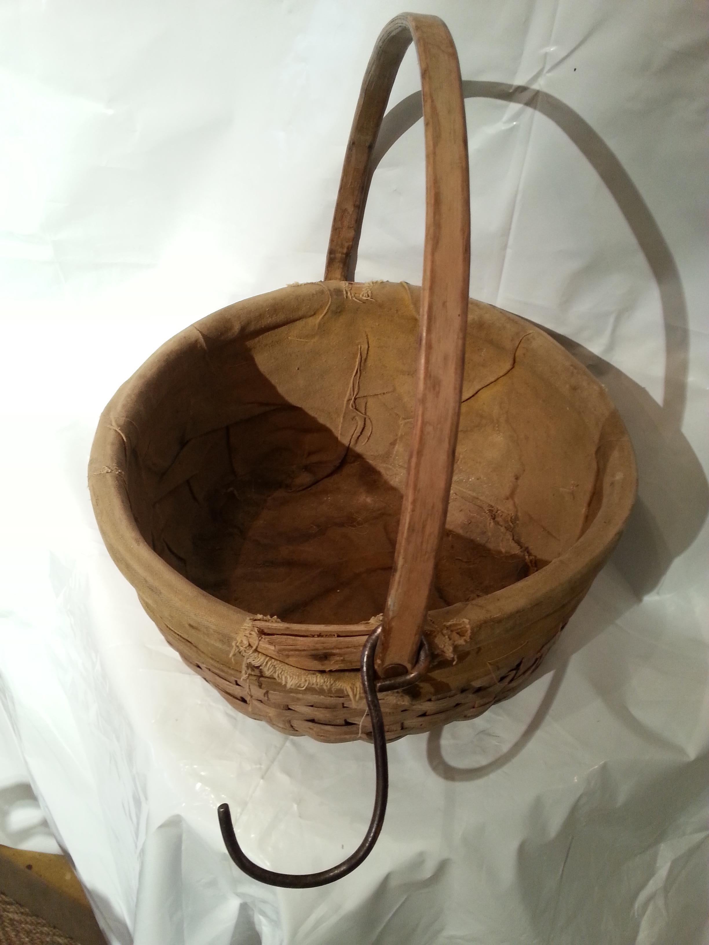 Canadian Swing Handled Basket with Canvas Lining, Circa 1900 For Sale 2