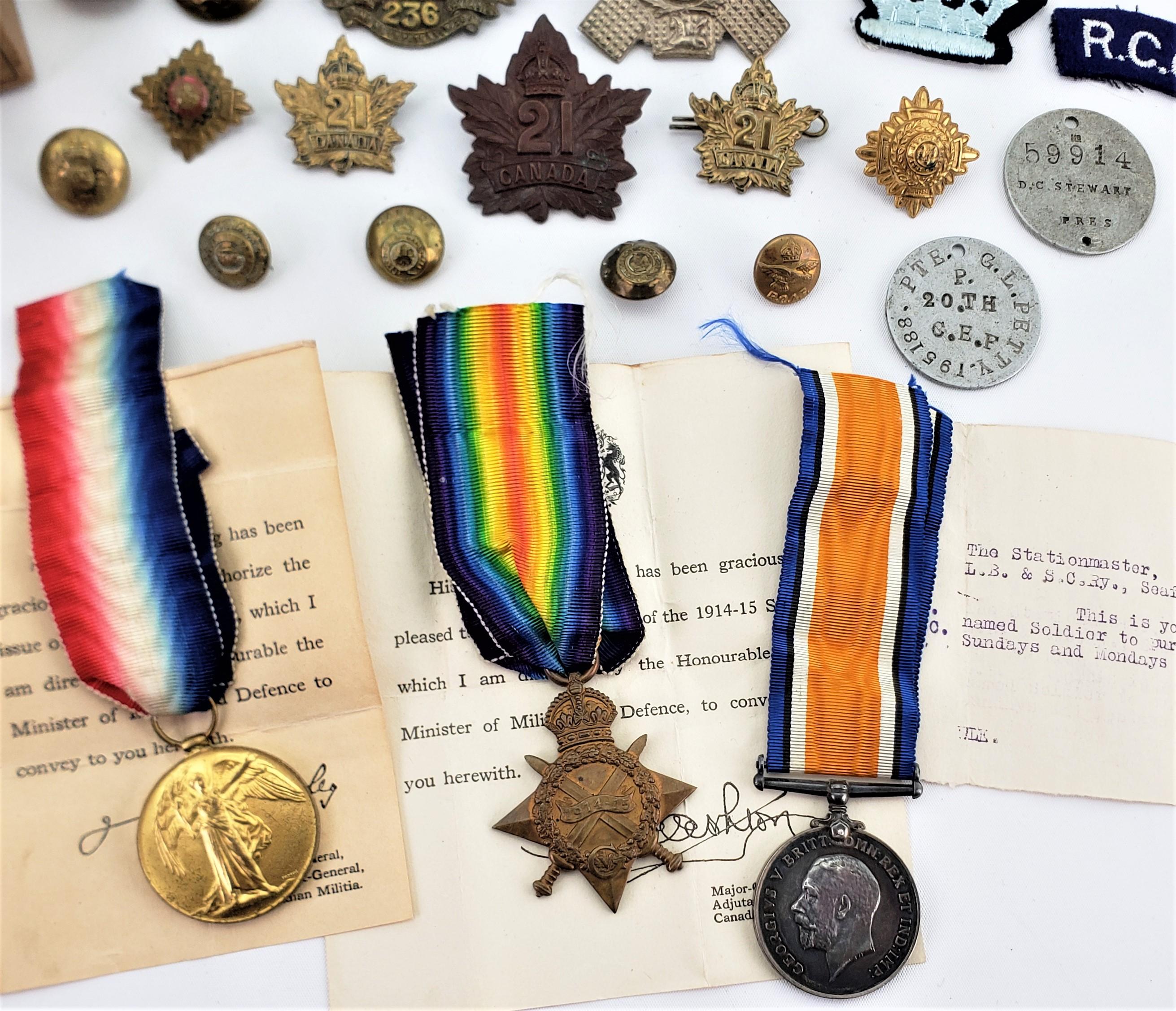Einzigartige kanadische WW1 21st Regiment Soldatenknöpfe, Abzeichen und Medaillen Grouping (Kanadisch) im Angebot