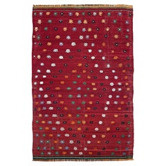 Canakkale Ziegelrot Türkischer Kelim - • Handgefertigter Vintage-Flachgewebeteppich (5′×7′)