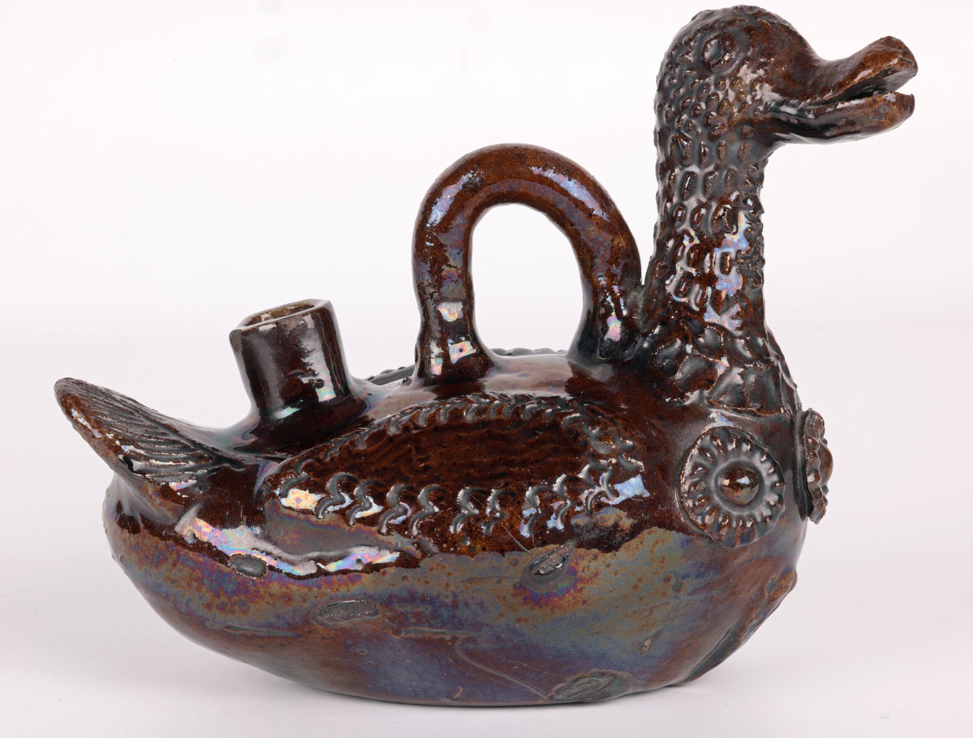 Canakkale Turkish Ottoman Revival Treacle Glazed Duck Ewer For Sale 5