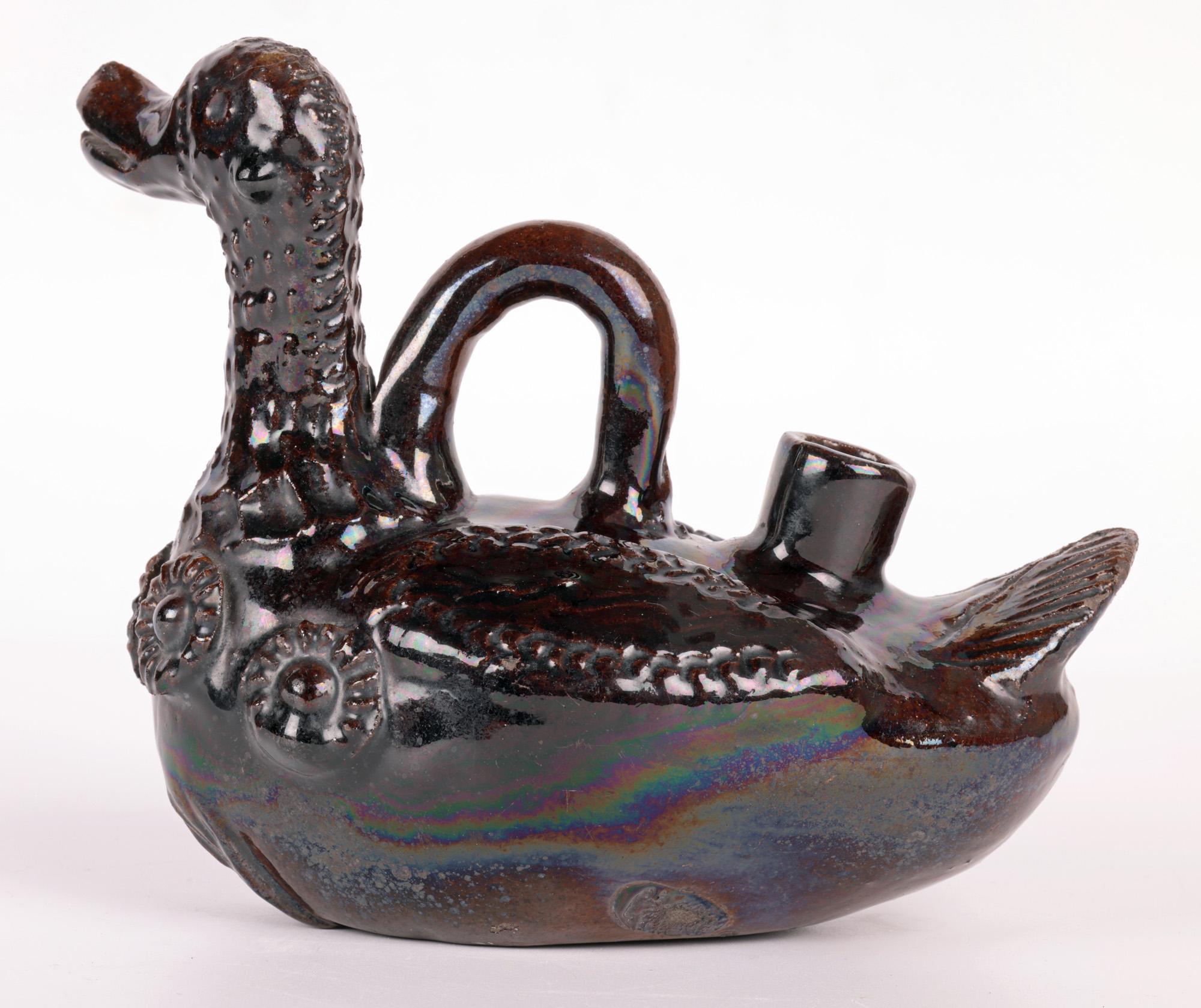 Canakkale Turkish Ottoman Revival Treacle Glazed Duck Ewer For Sale 7