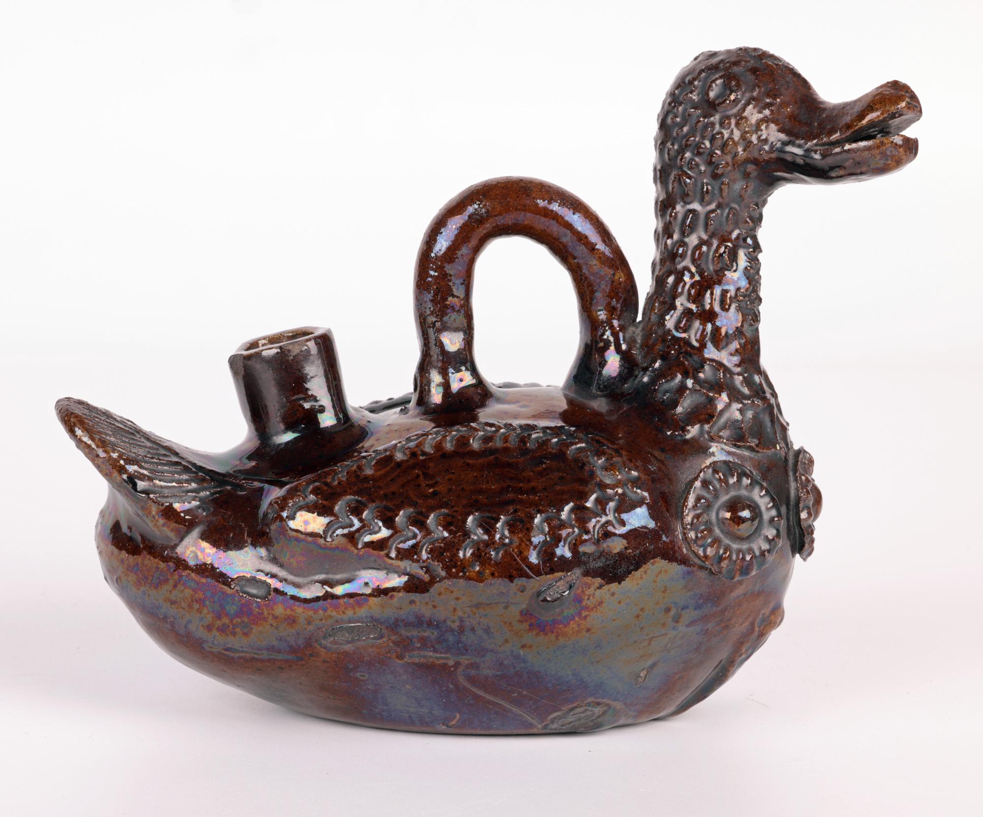Canakkale Turkish Ottoman Revival Treacle Glazed Duck Ewer For Sale 12