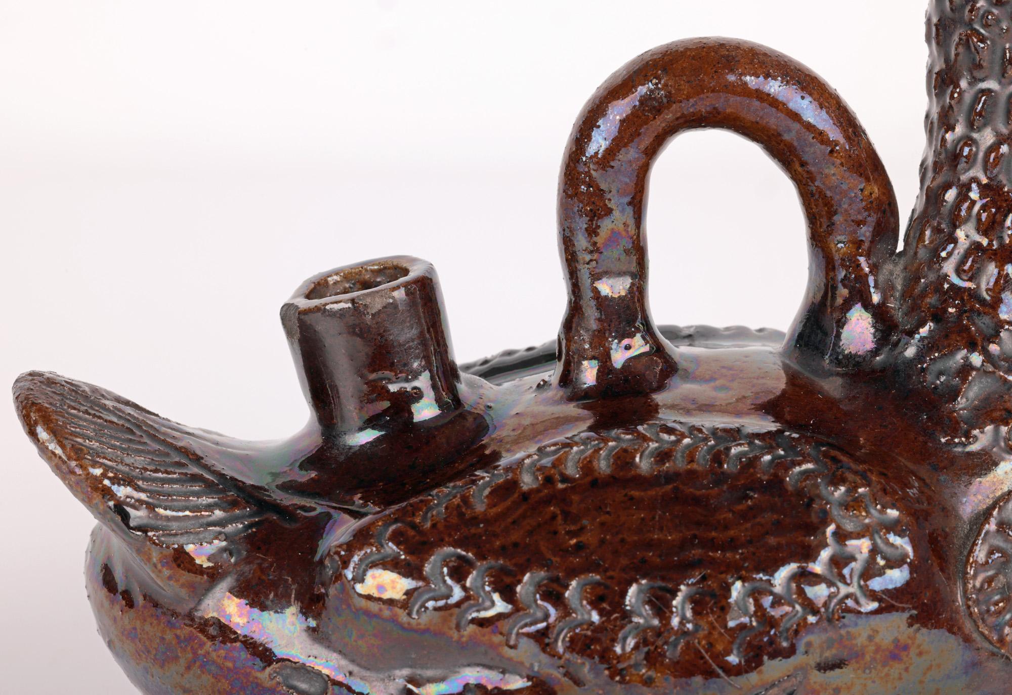 Canakkale Turkish Ottoman Revival Treacle Glazed Duck Ewer In Good Condition For Sale In Bishop's Stortford, Hertfordshire