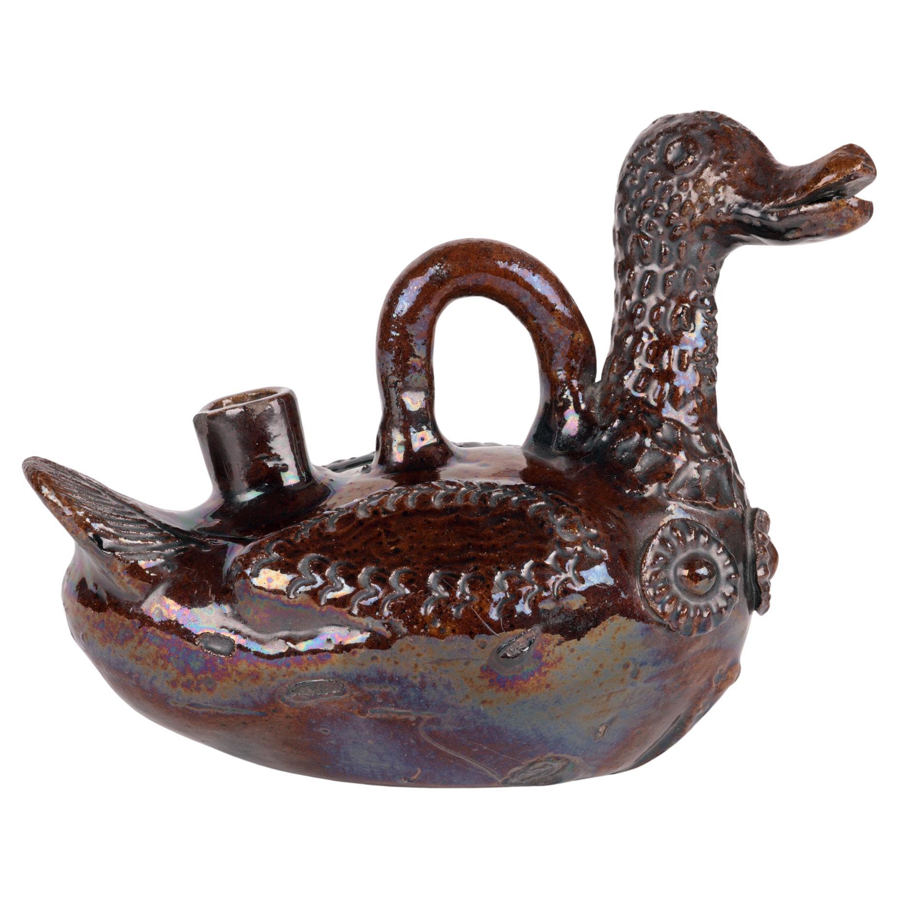 Canakkale Turkish Ottoman Revival Treacle Glazed Duck Ewer For Sale