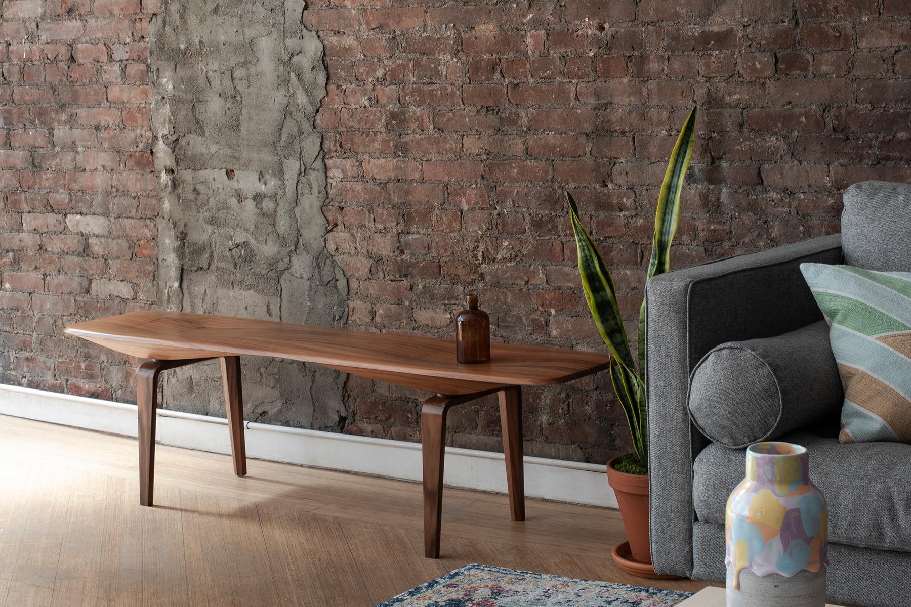 Mid-Century Modern Canaletto Walnut Bench with Carved Top by Miduny, Made in Italy For Sale