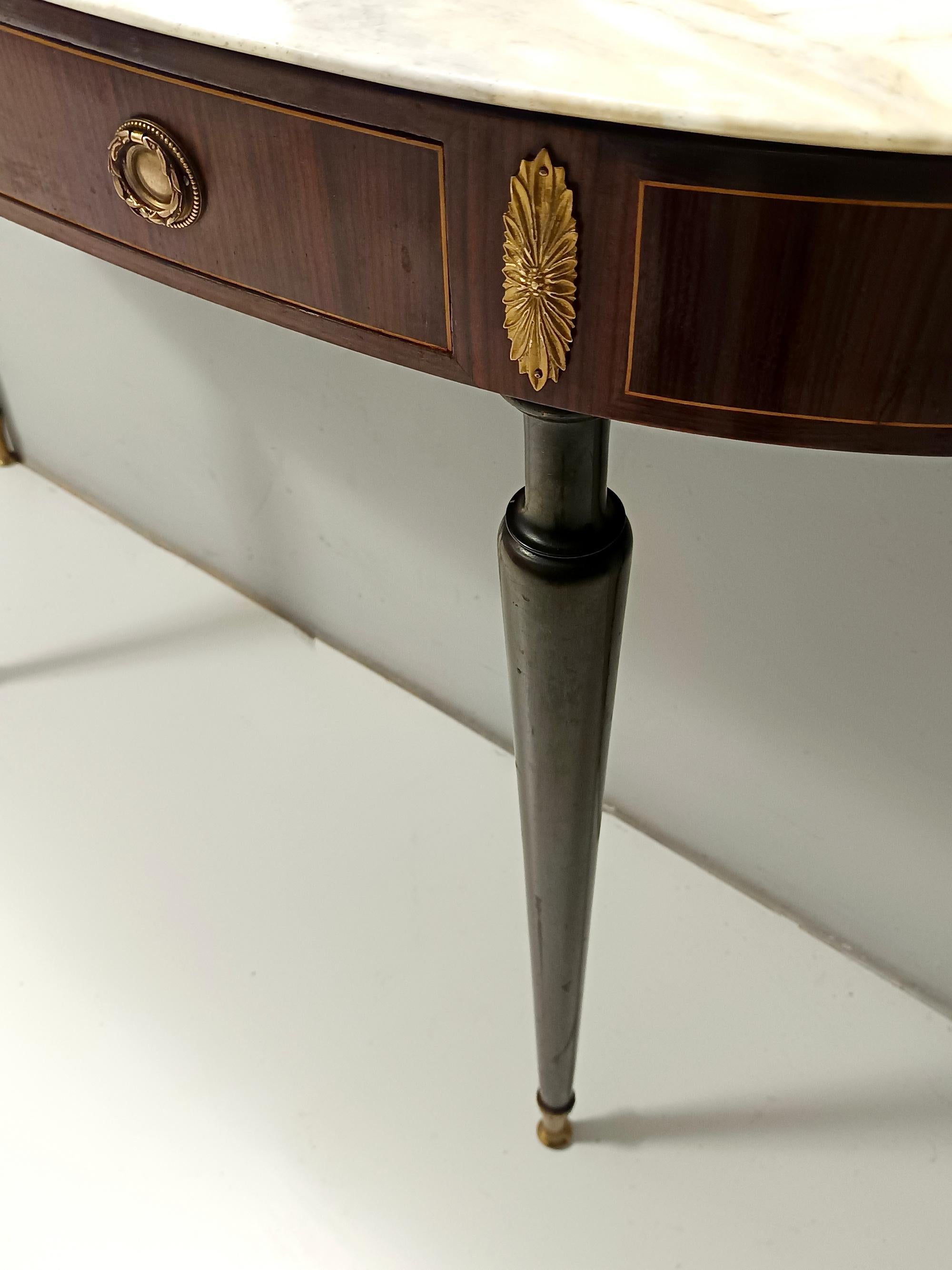 Canaletto Walnut Console with a Demilune White Marble Top attr. to Paolo Buffa 5