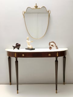 Canaletto Walnut Console with a Demilune White Marble Top attr. to Paolo Buffa