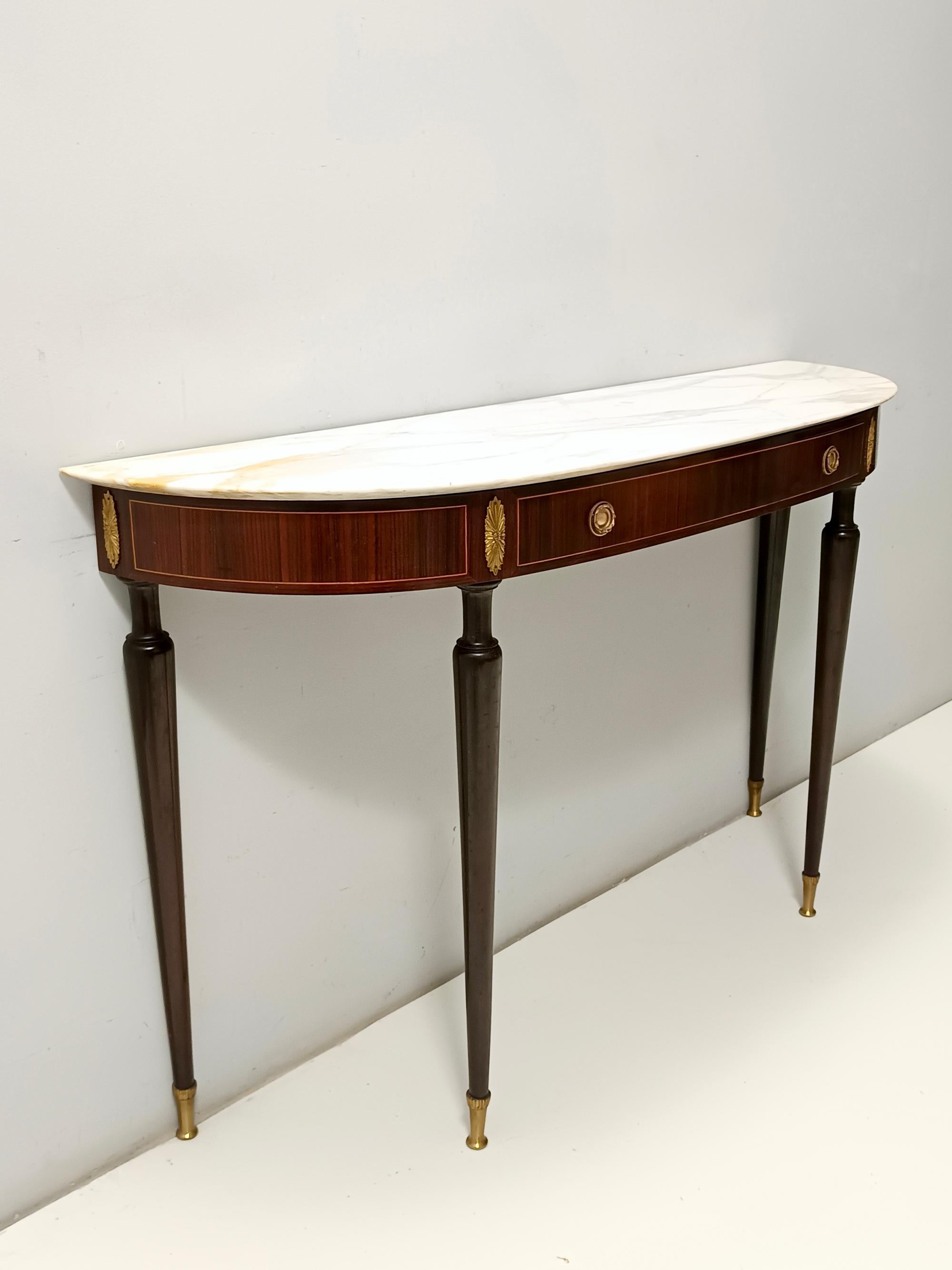 Mid-20th Century Canaletto Walnut Console with a Demilune White Marble Top attr. to Paolo Buffa