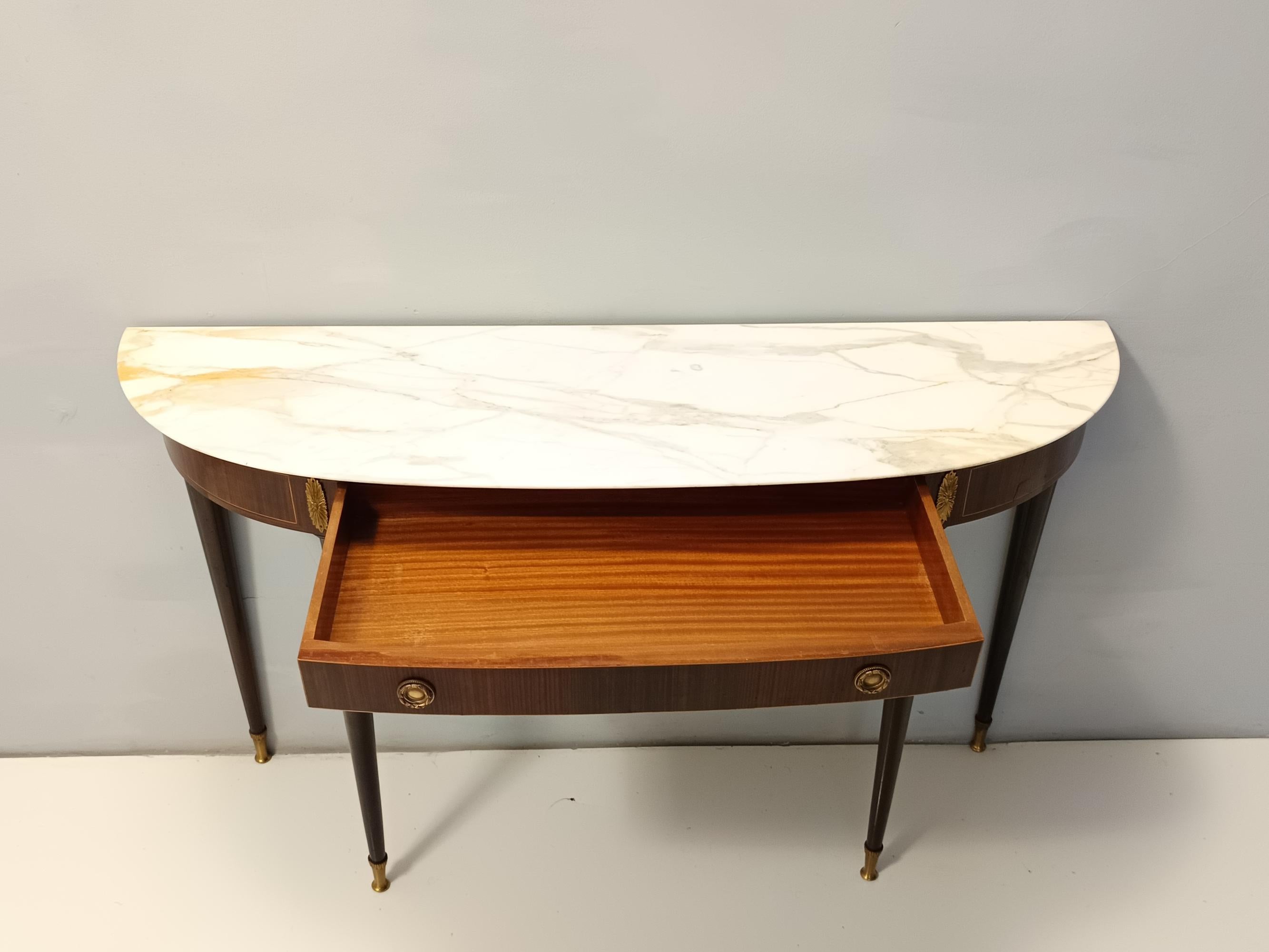 Canaletto Walnut Console with a Demilune White Marble Top attr. to Paolo Buffa 2