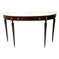 Canaletto Walnut Console with a Demilune White Marble Top attr. to Paolo Buffa