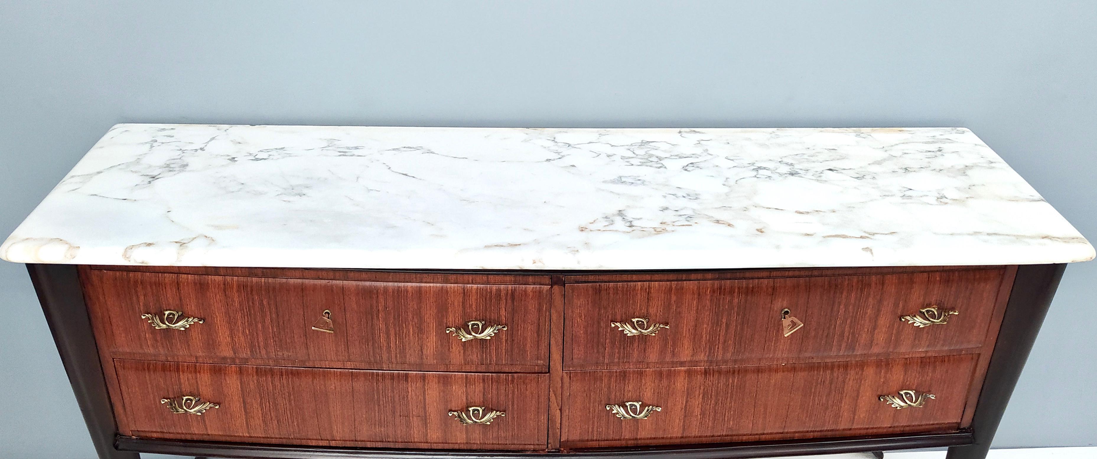 Vintage Black Walnut Dresser Produced by Dassi with Carrara Marble Top, Italy For Sale 7