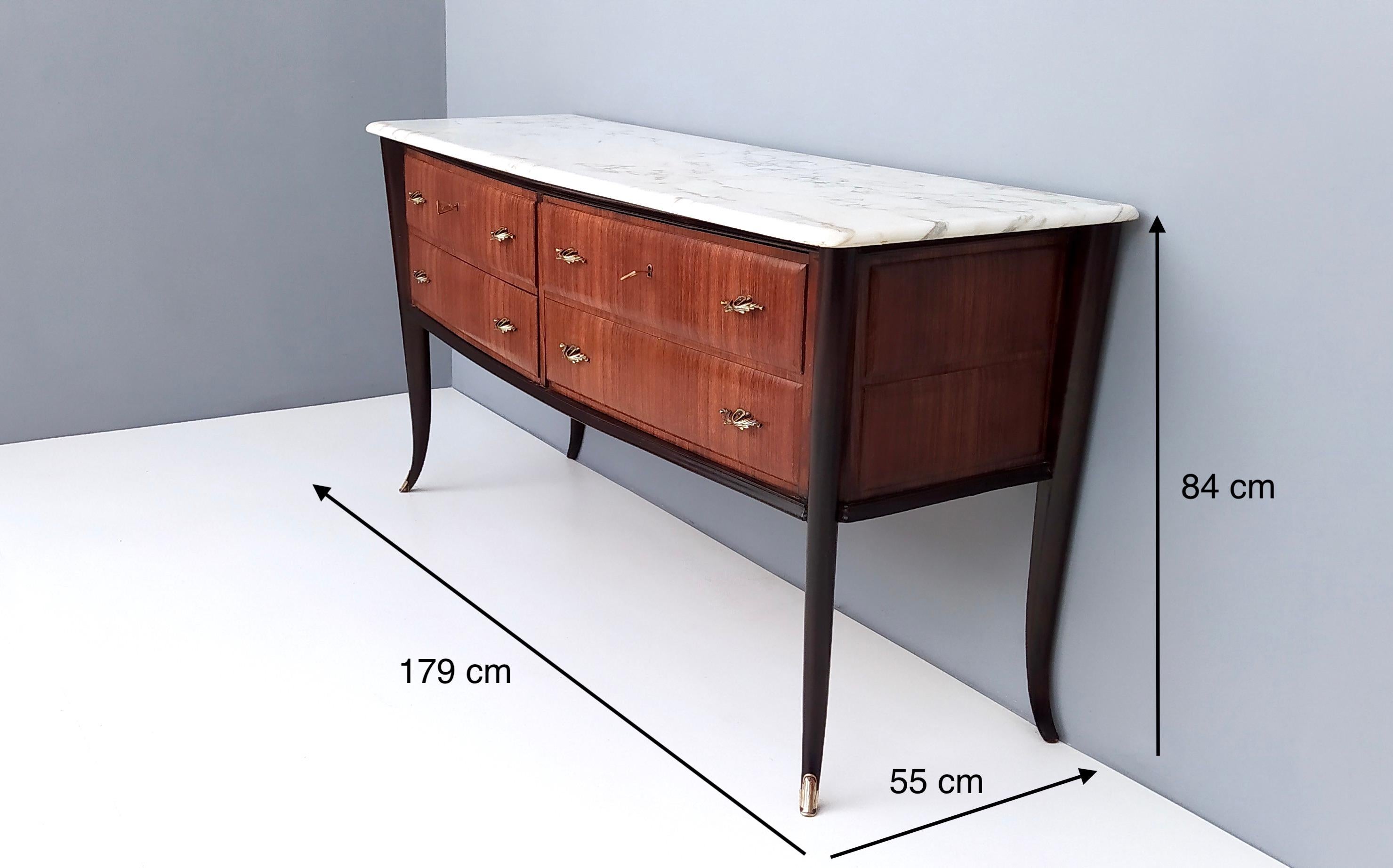Vintage Black Walnut Dresser Produced by Dassi with Carrara Marble Top, Italy For Sale 12