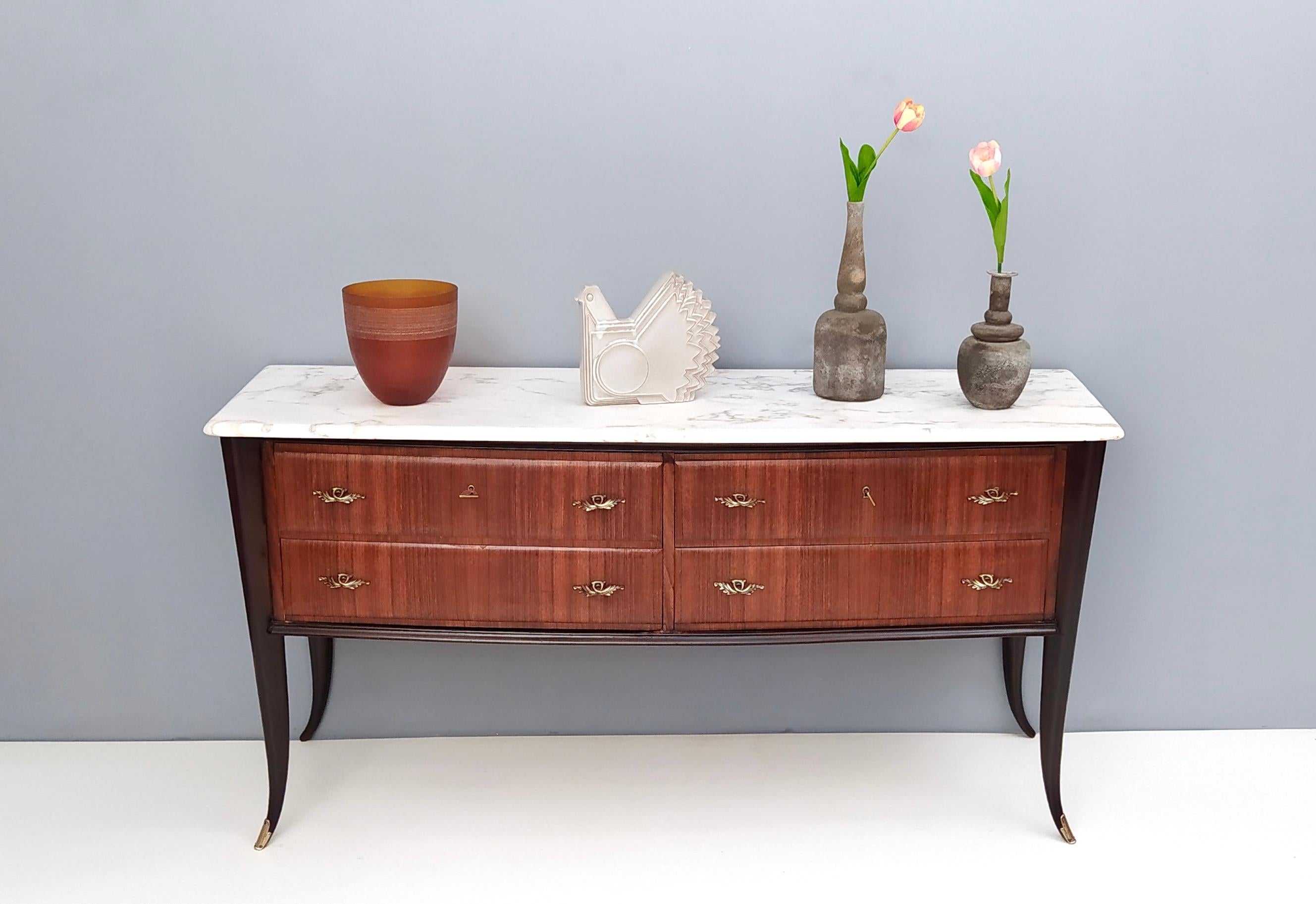Italian Vintage Black Walnut Dresser Produced by Dassi with Carrara Marble Top, Italy For Sale