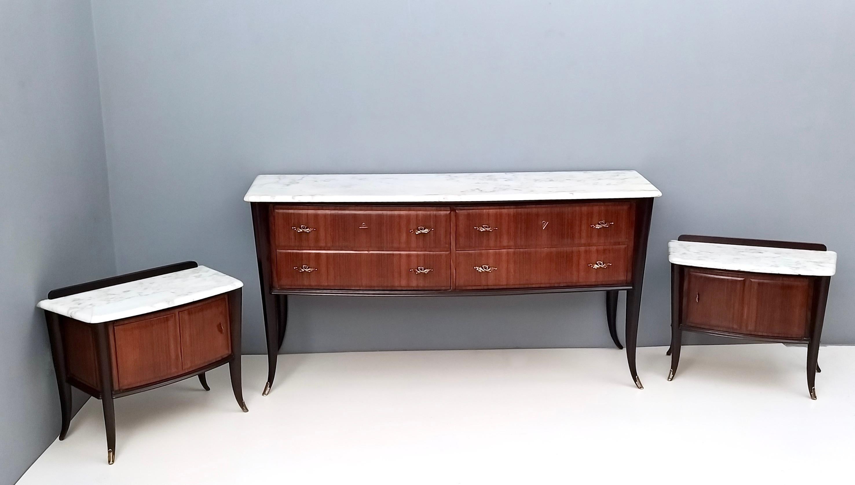Vintage Black Walnut Dresser Produced by Dassi with Carrara Marble Top, Italy In Good Condition For Sale In Bresso, Lombardy