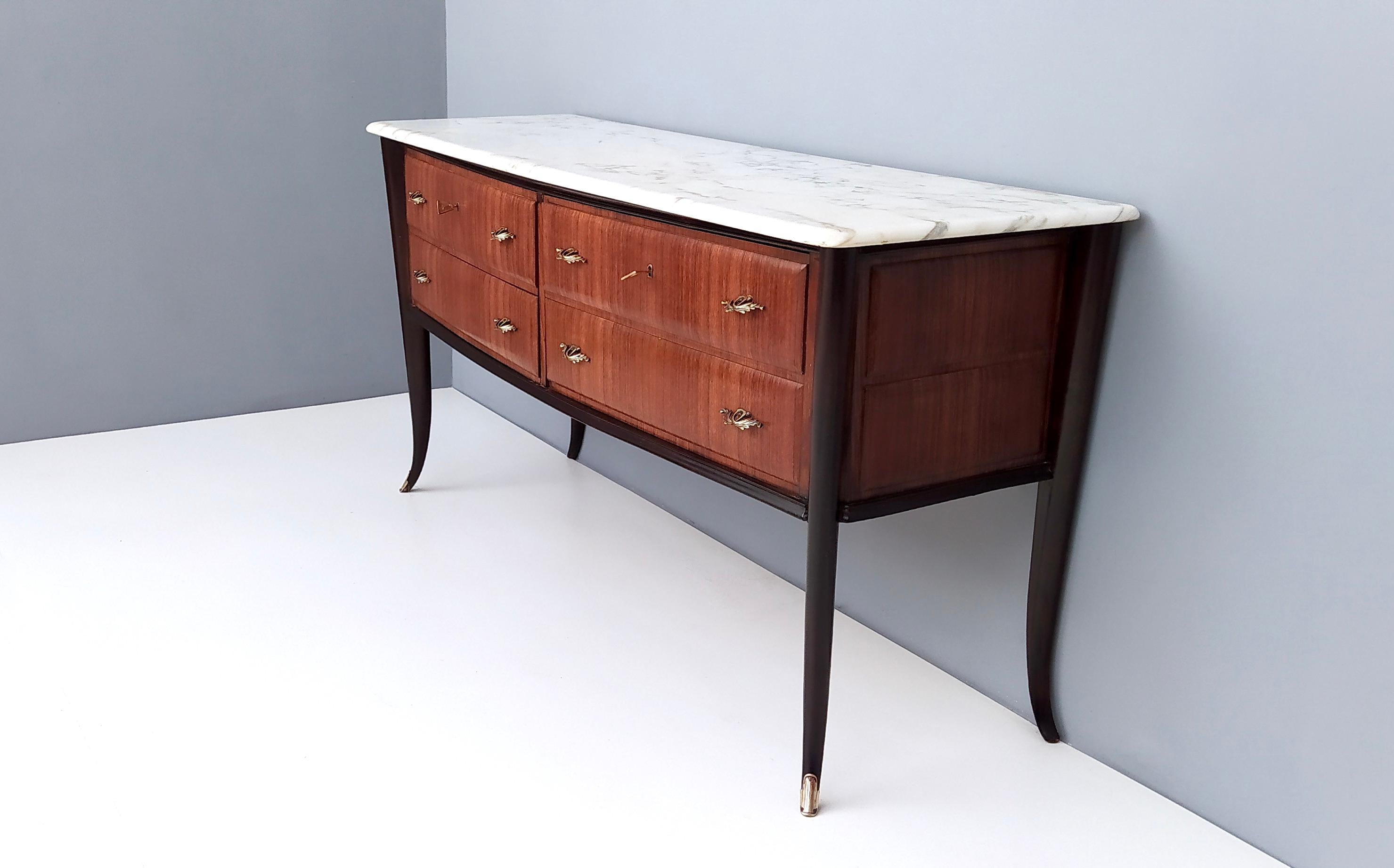 Mid-20th Century Vintage Black Walnut Dresser Produced by Dassi with Carrara Marble Top, Italy For Sale