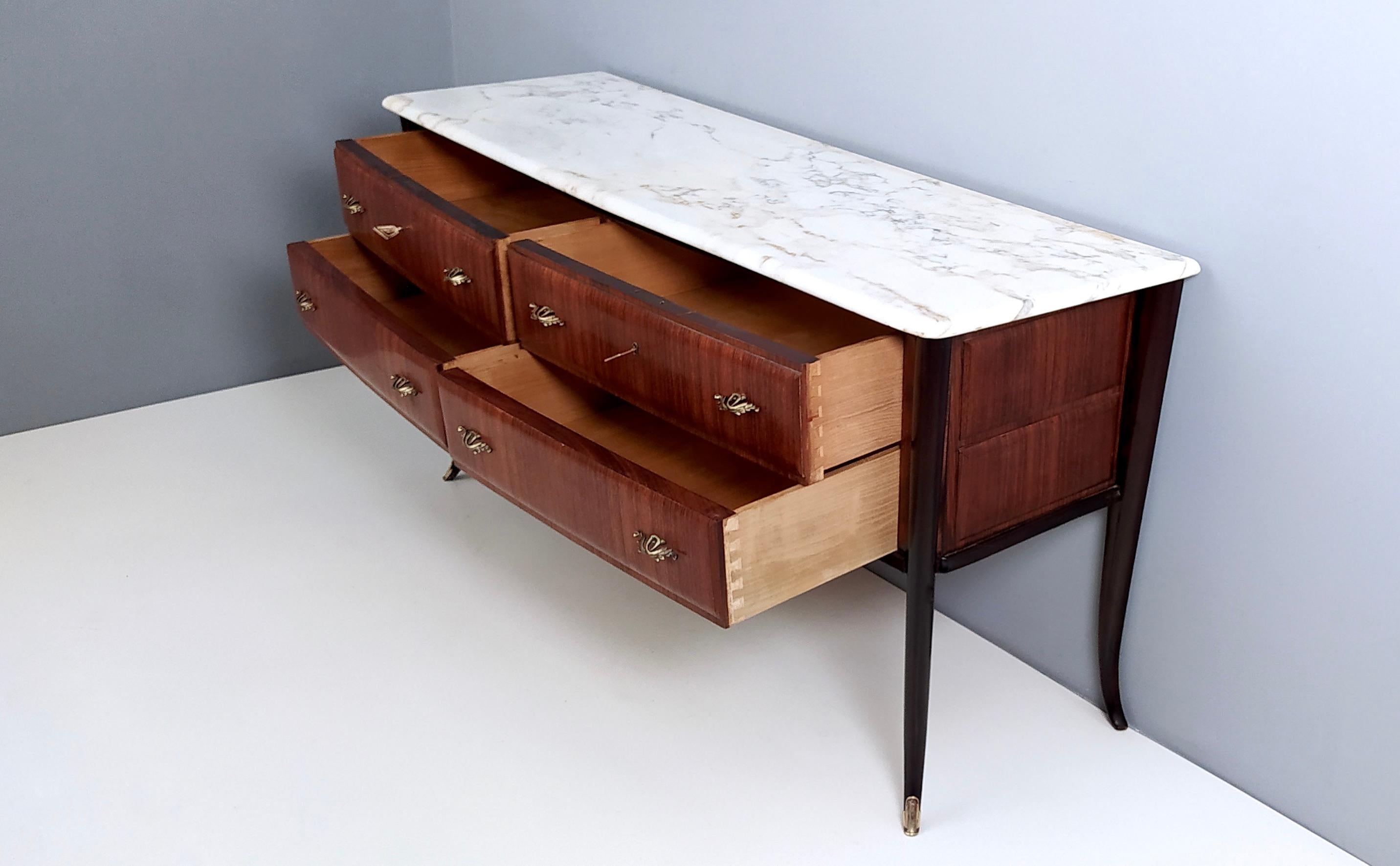 Vintage Black Walnut Dresser Produced by Dassi with Carrara Marble Top, Italy For Sale 2