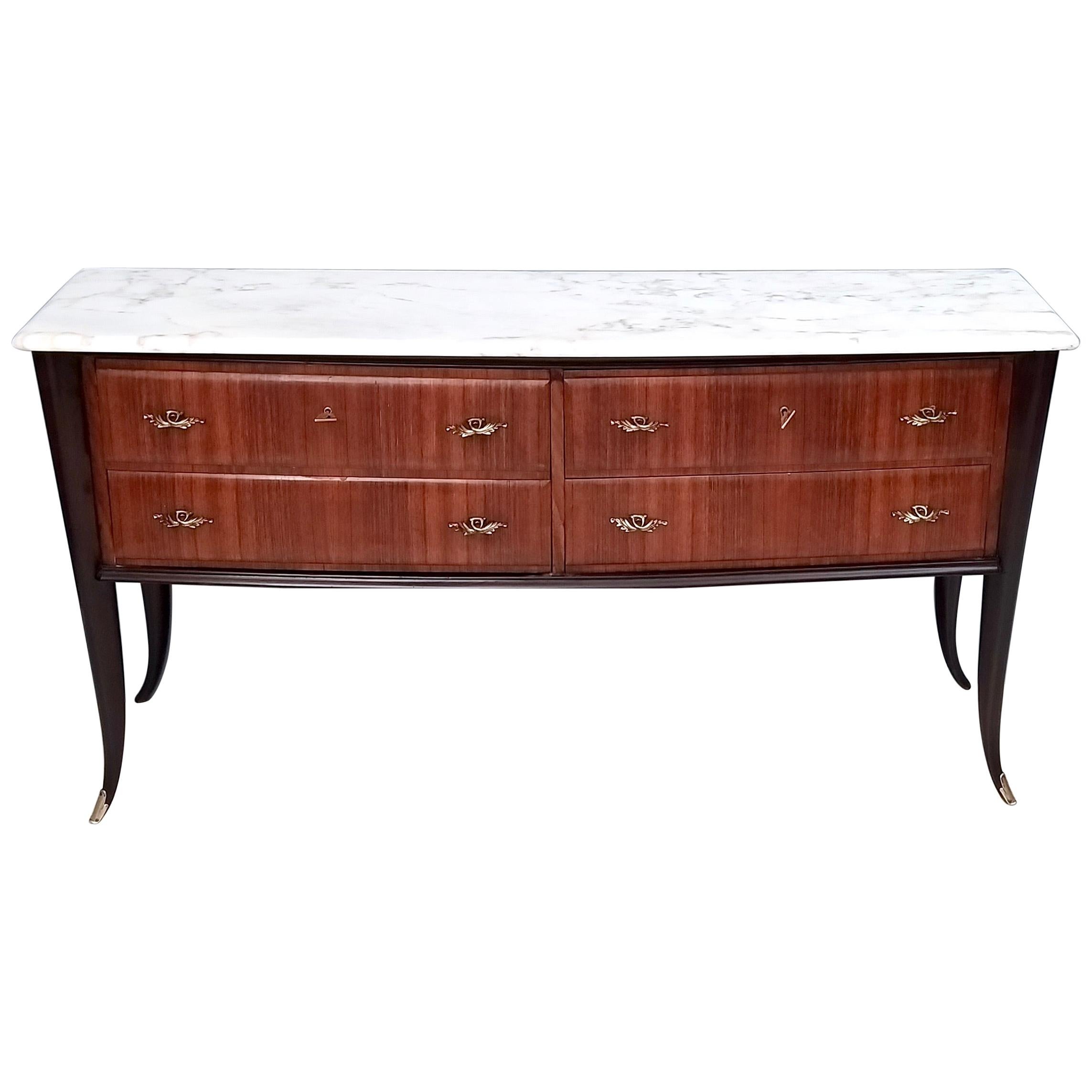 Vintage Black Walnut Dresser Produced by Dassi with Carrara Marble Top, Italy For Sale
