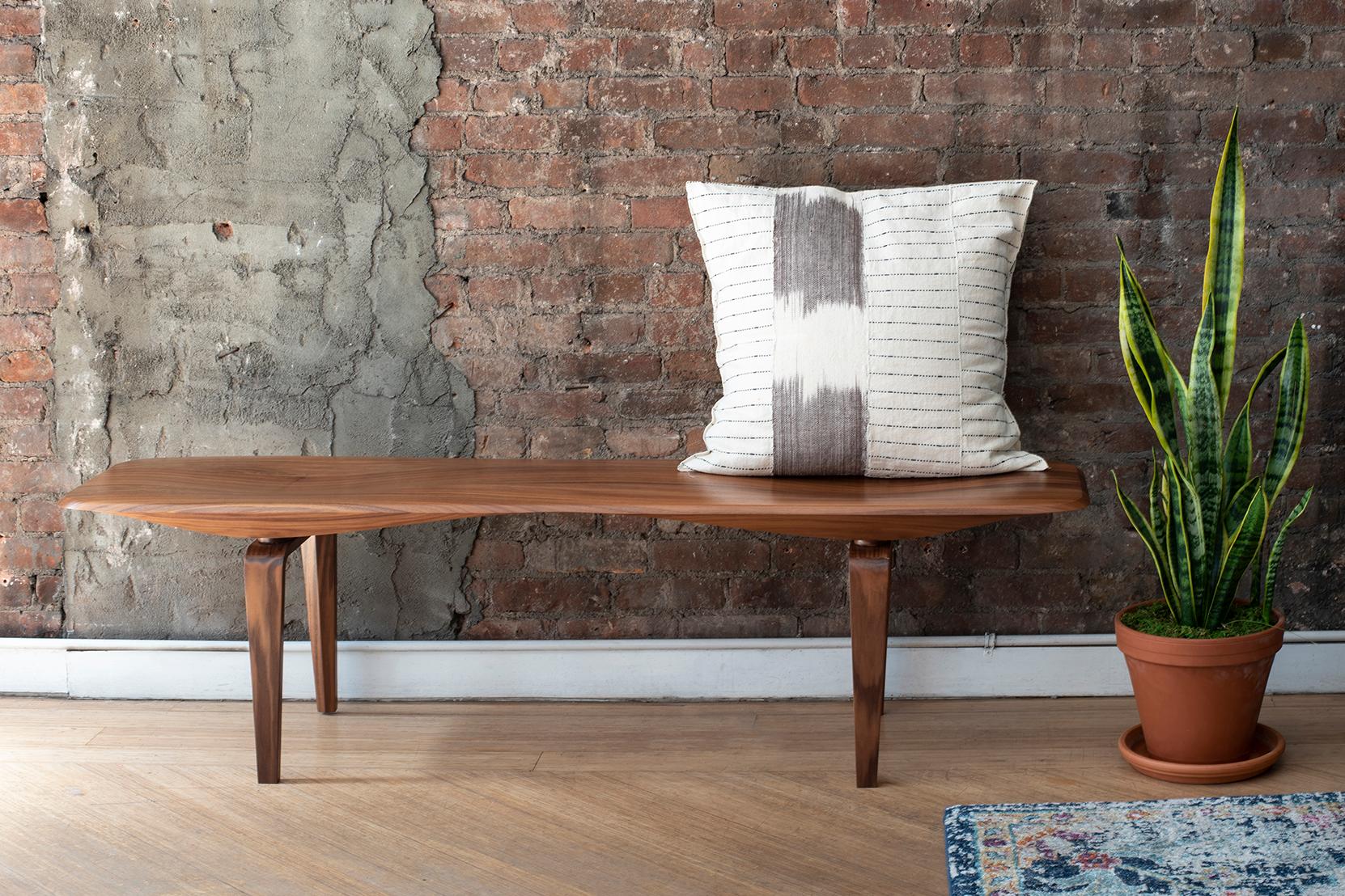 Minimalist Canaletto Walnut KG Bench with Flat Top, Made in Italy For Sale