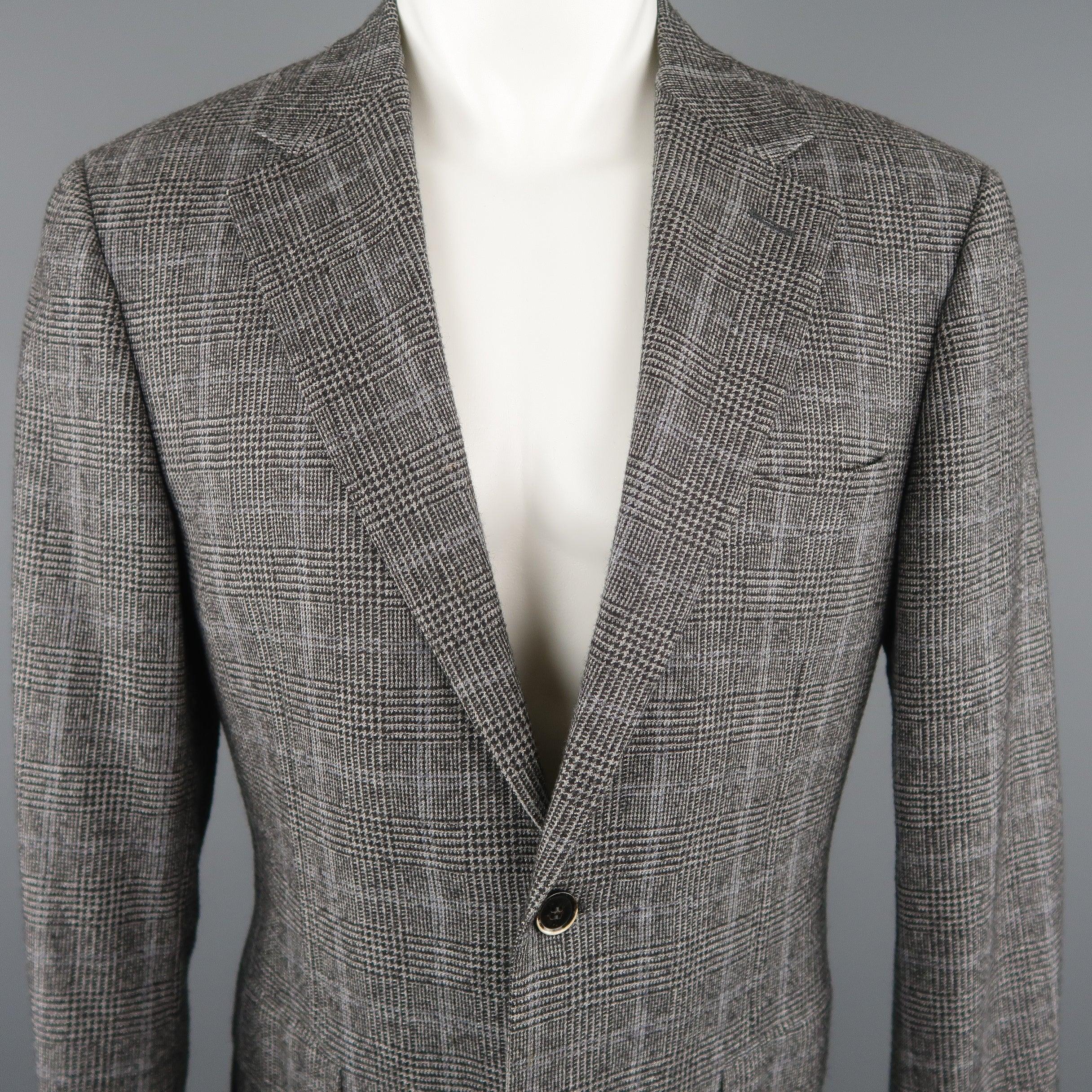 Men's CANALI 40 Regular Grey & Black Glenplaid Wool  Cotton Sport Coat For Sale