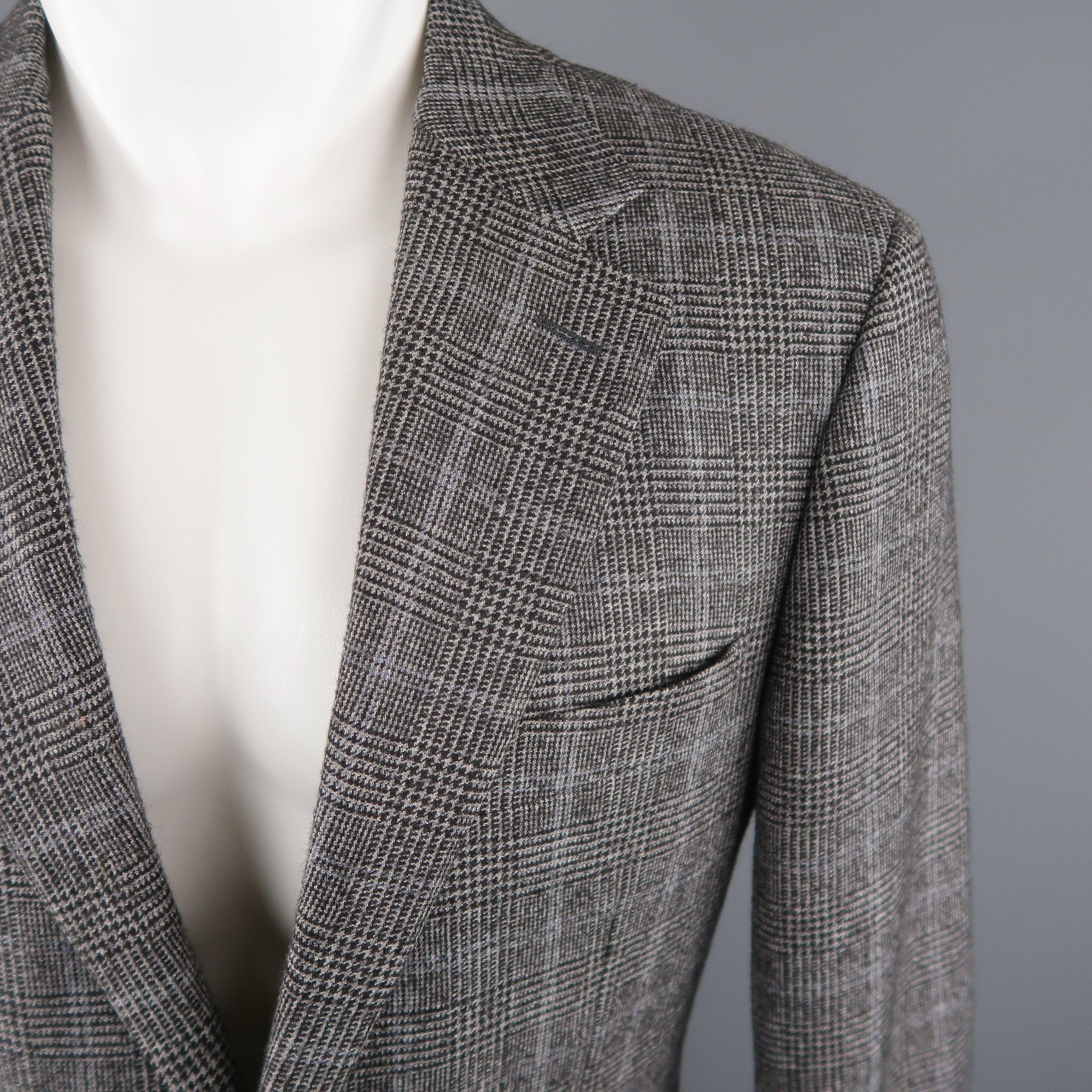 CANALI 40 Regular Grey & Black Glenplaid Wool  Cotton Sport Coat For Sale 1