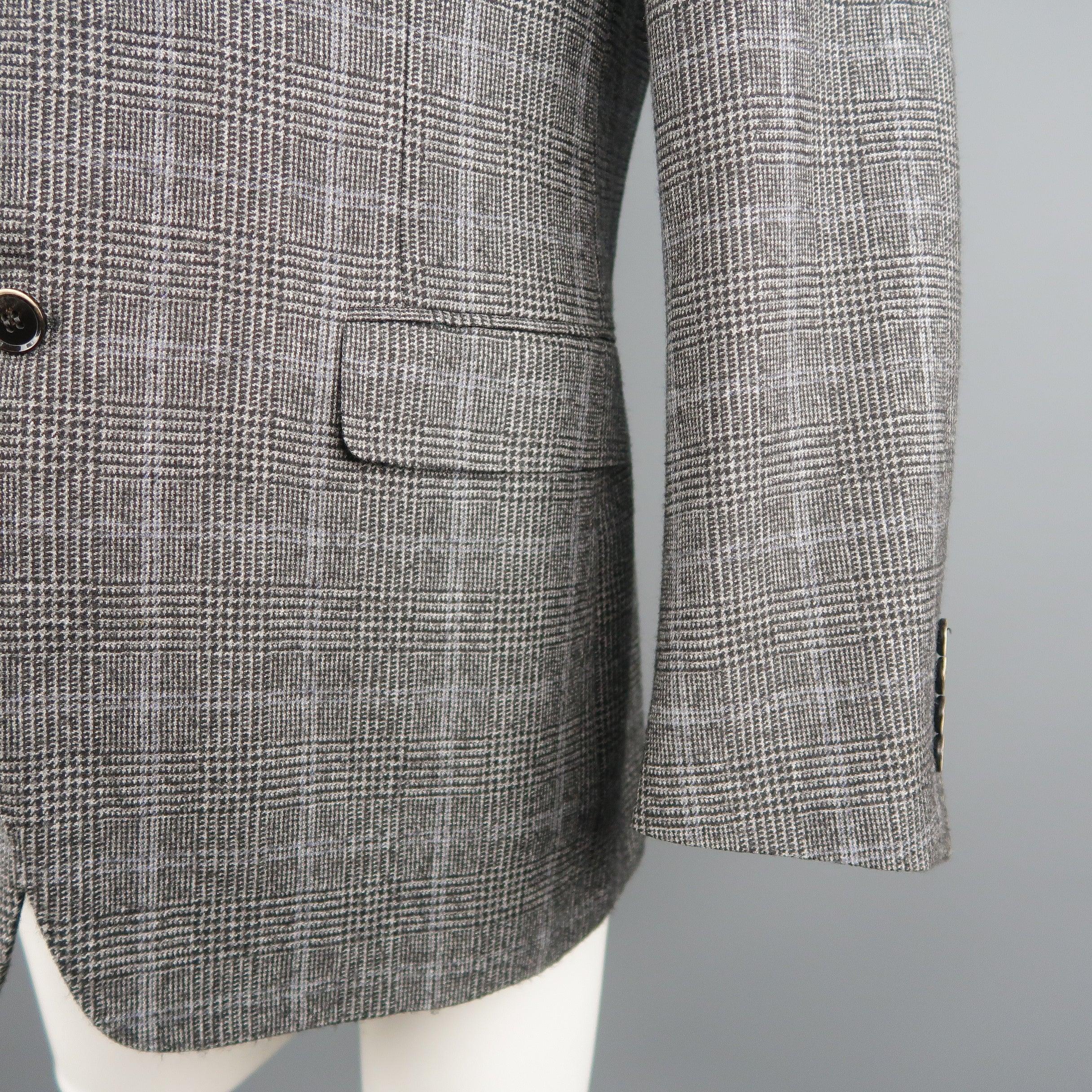 CANALI 40 Regular Grey & Black Glenplaid Wool  Cotton Sport Coat For Sale 2