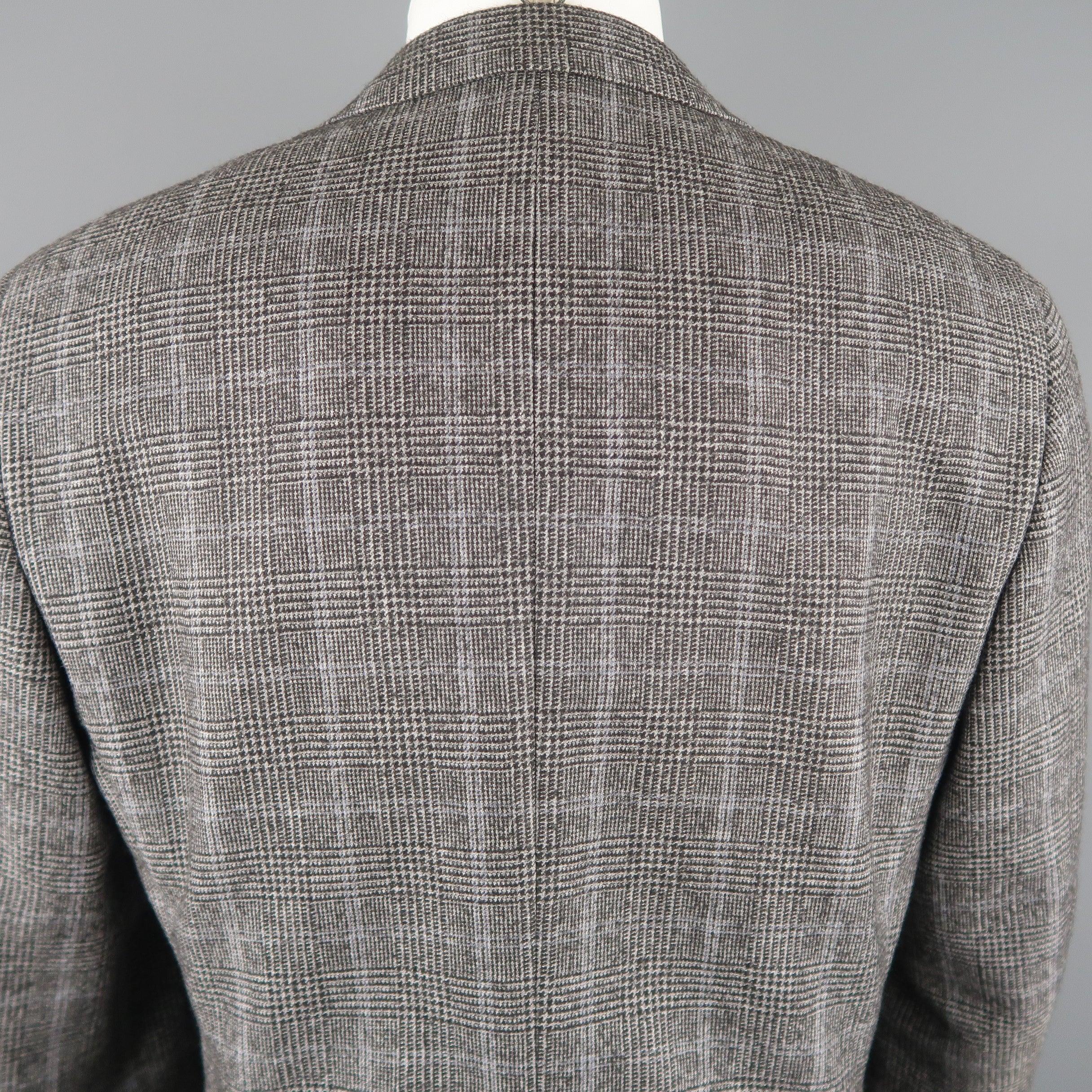 CANALI 40 Regular Grey & Black Glenplaid Wool  Cotton Sport Coat For Sale 3