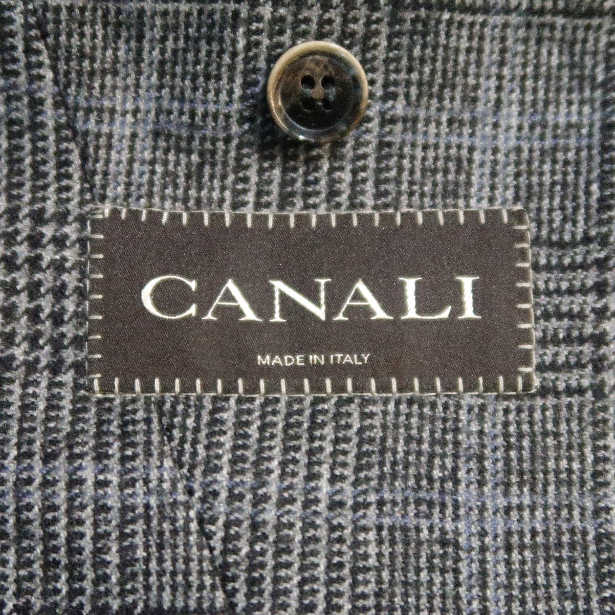 CANALI 40 Regular Grey & Black Glenplaid Wool  Cotton Sport Coat For Sale 6