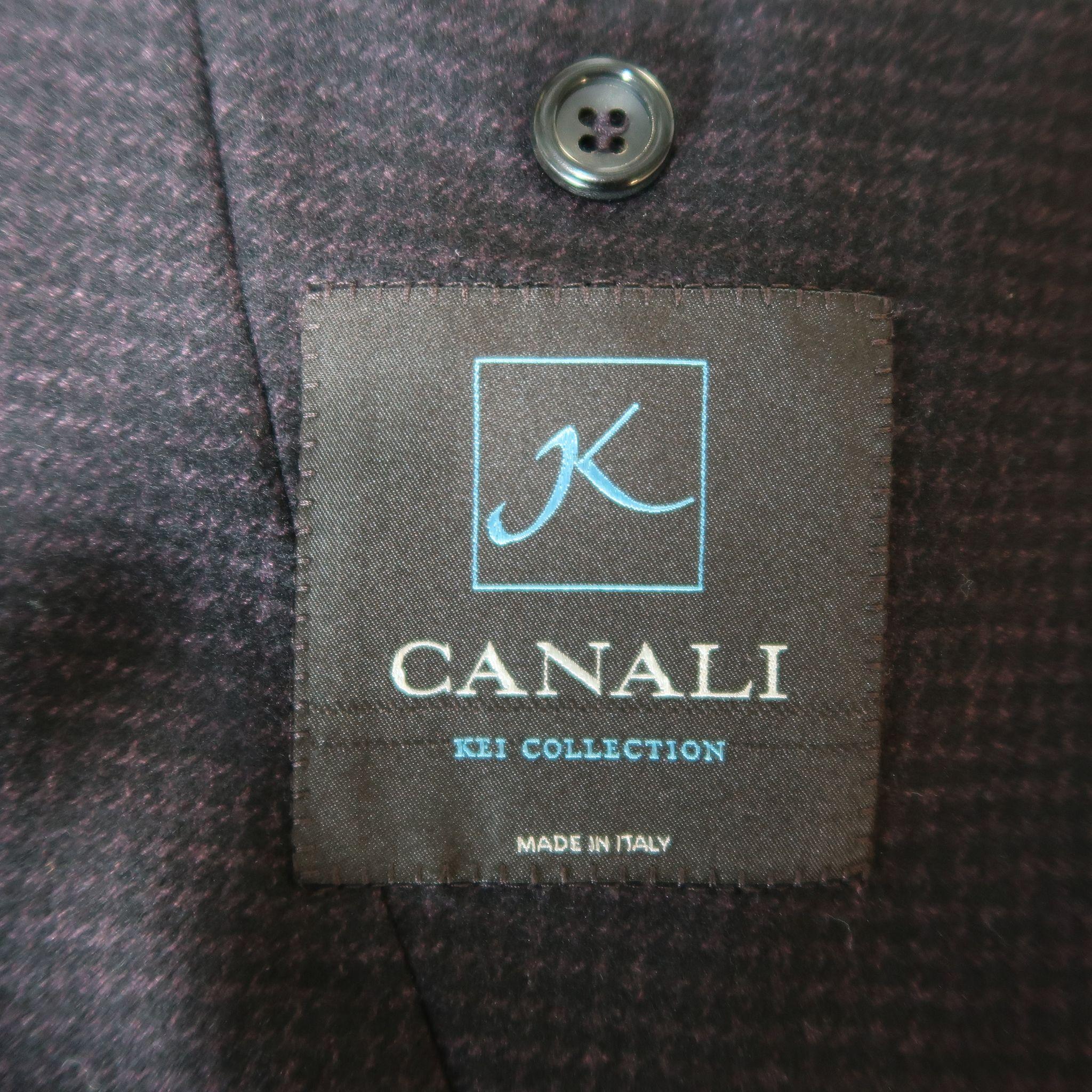CANALI 42 Regular Black & Eggplant Houndstooth Wool / Cashmere / Silk Sport Coat 1