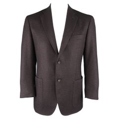 CANALI 42 Regular Black & Eggplant Houndstooth Wool / Cashmere / Silk Sport Coat