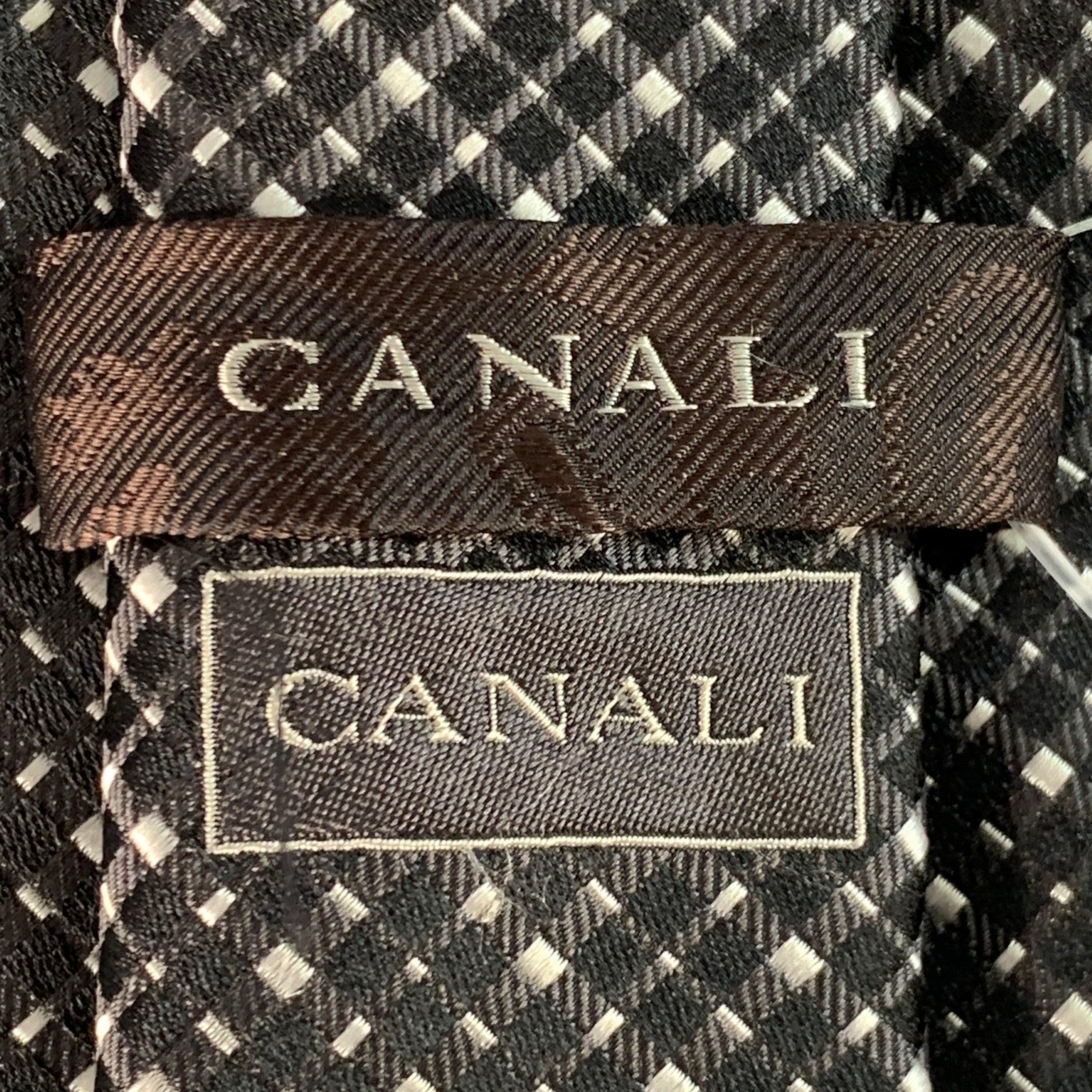 Cravate en soie à carreaux noirs et blancs de Canali Excellent état - En vente à San Francisco, CA